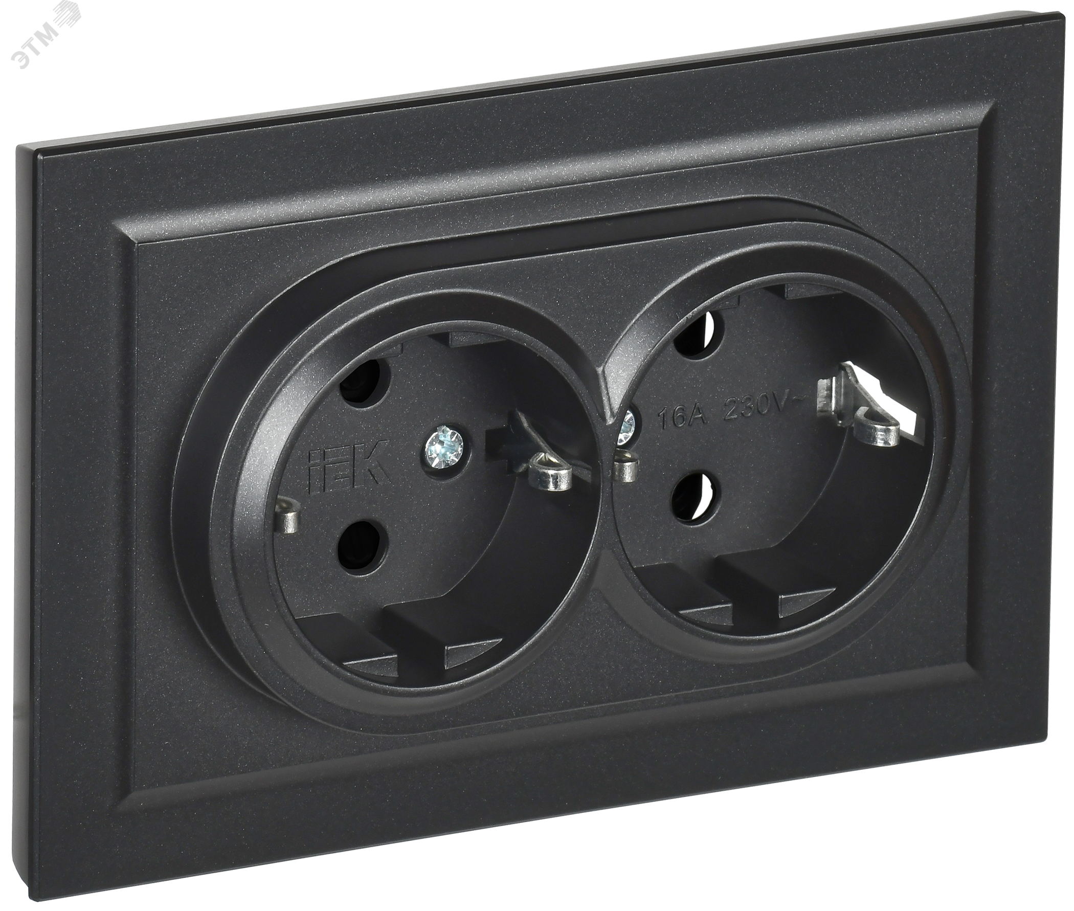 Изображение товара Розетка двойная с заземлением 16А серия BRITE от IEK черная