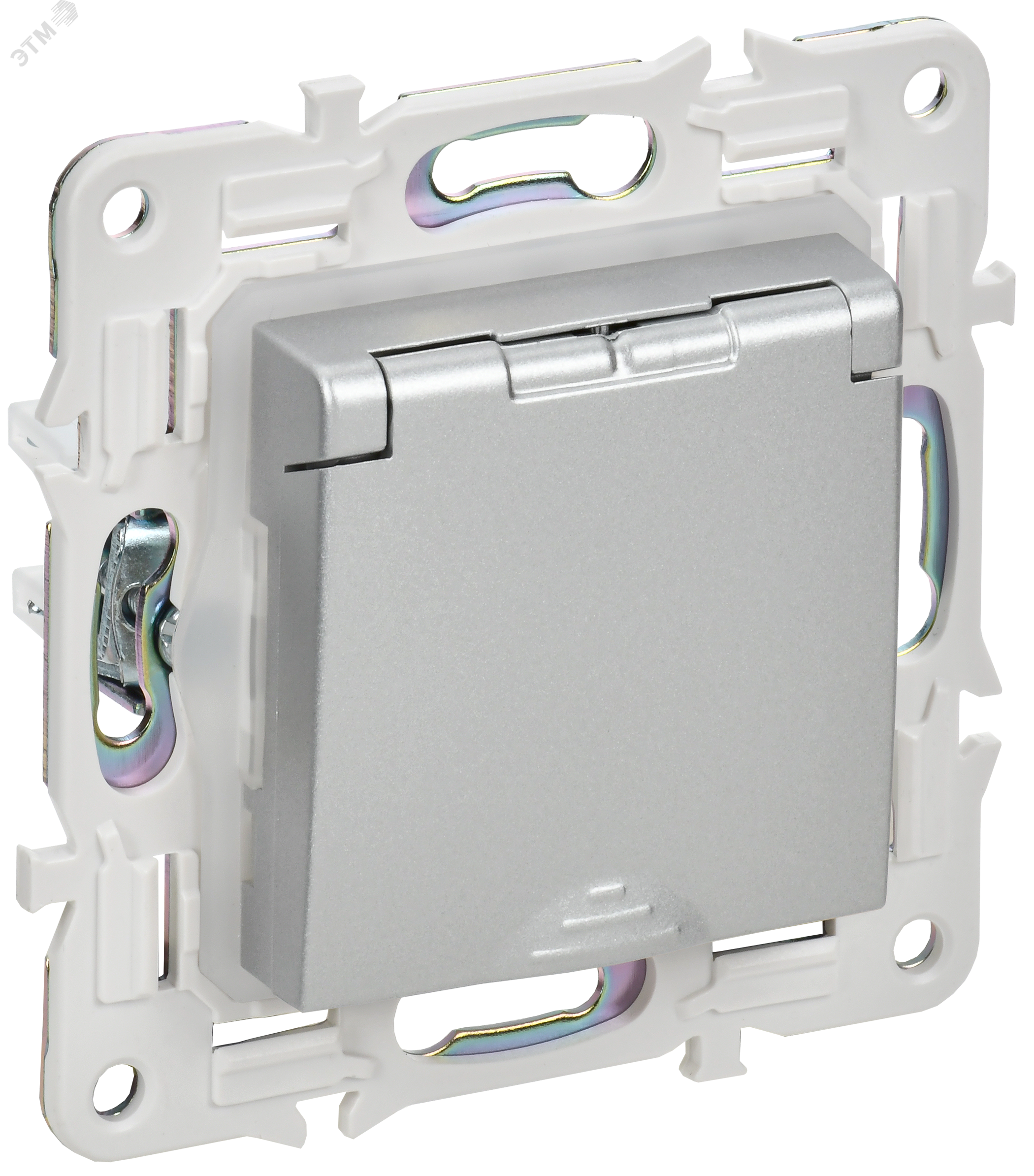 Изображение товара Силовая розетка IP44 с заземлением и защитными шторками IEK SK-R11S серебристая