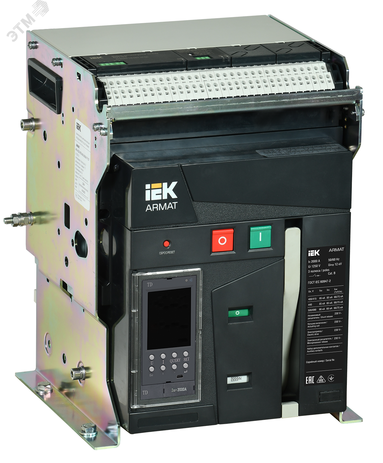 Изображение товара Выключатель автоматический воздушный стационарного исполнения 3P типоразмер B 85кА 2000А расцепитель TD с комплектом аксессуаров 220В (шт)