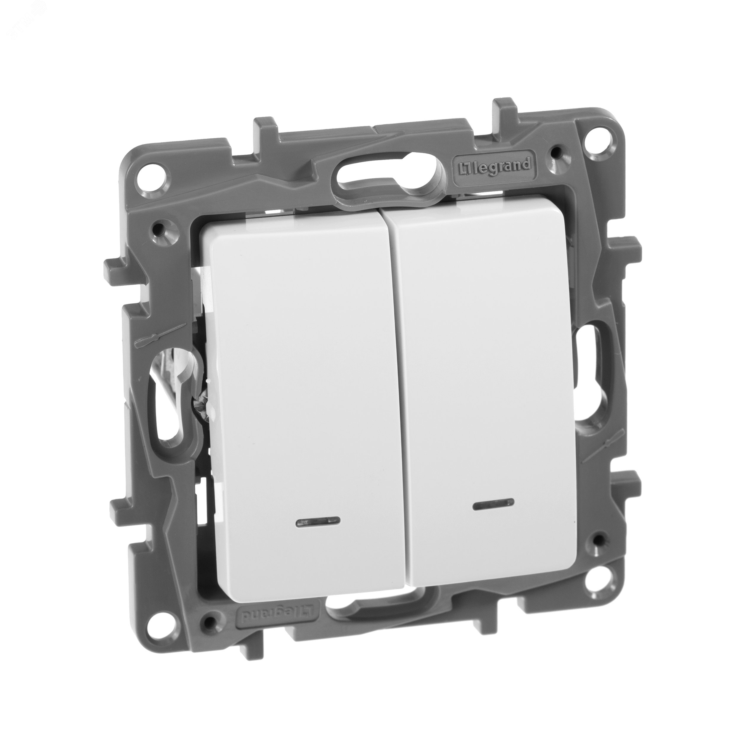 Изображение товара Выключатель 2-клавишный проходной с подсветкой ETIKA 10А белый