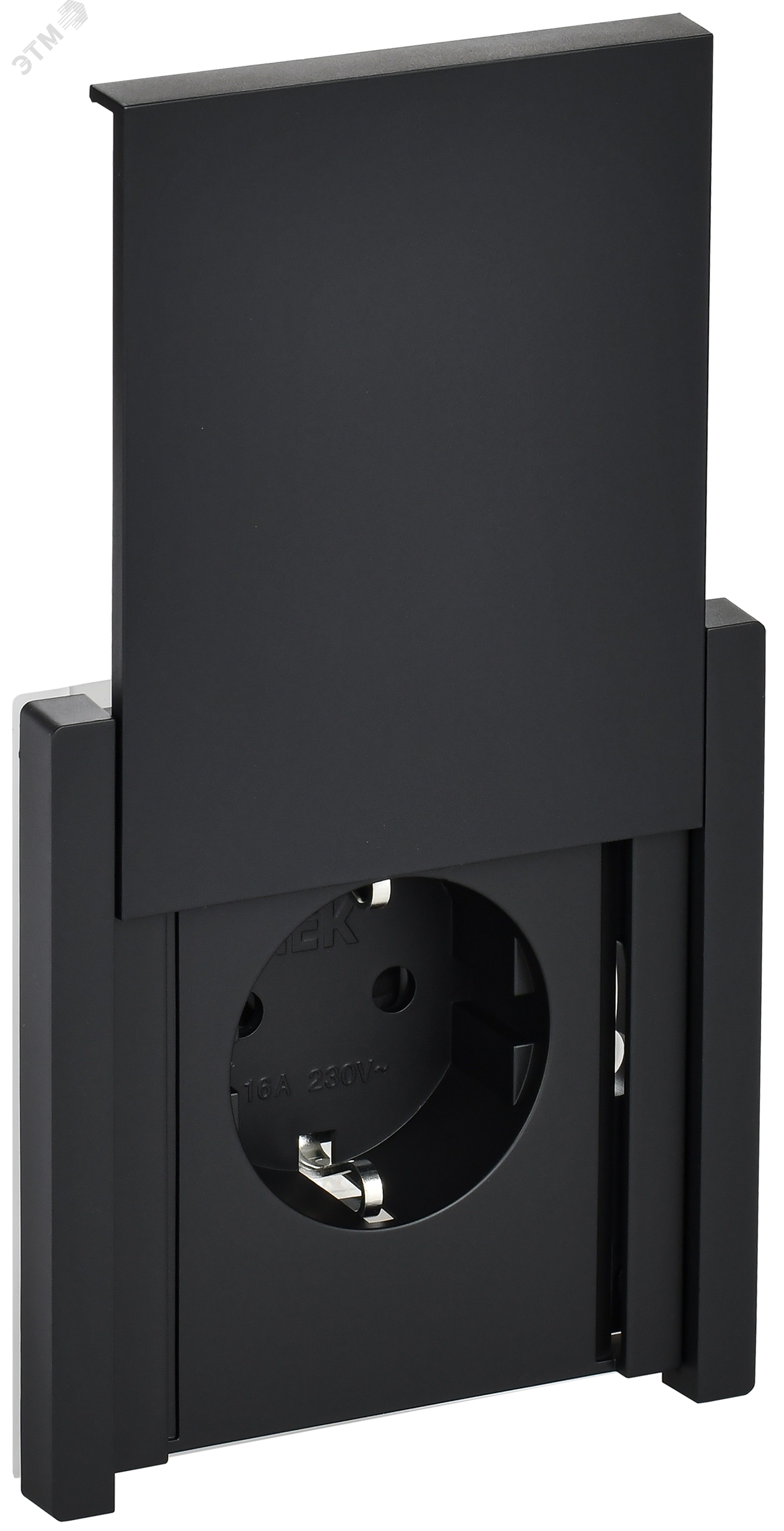 Изображение товара Розетка 1-местная с заземлением и защитными шторками серии FORTE&PIANO IP44 черный IEK