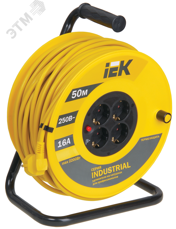 Изображение товара Удлинитель силовой на катушке 50м с 4 розетками и защитой от перегрева
