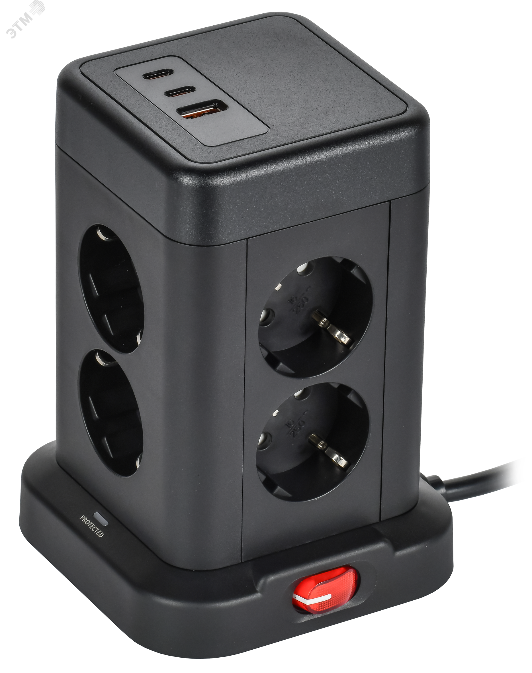 Изображение товара Удлинитель DOMINIC У08K 8 мест с USB-A и USB-C 1.5м черный