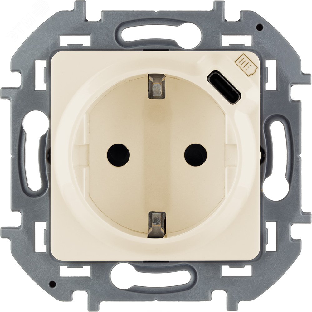 Изображение товара Розетка 1-местная с заземлением и USB-C INSPIRIA 16А бежевый