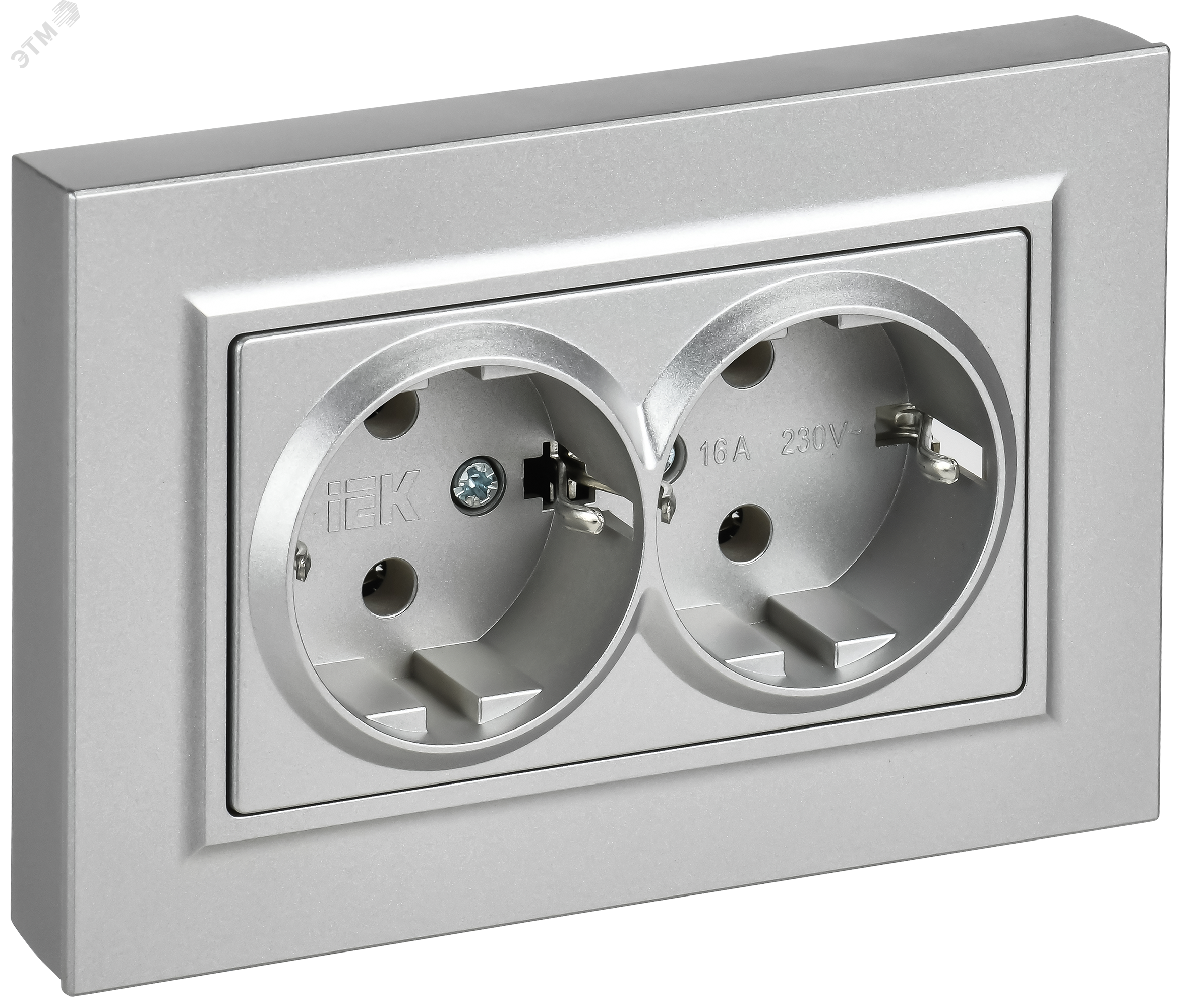 Изображение товара Розетка 2-местная с заземлением без защитных шторок серия BRITE IEK алюминий
