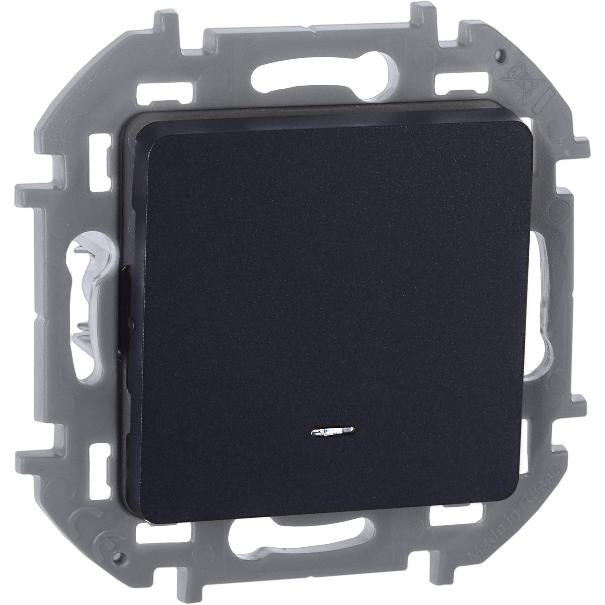 Выключатель 1-клавишный проходной с подсветкой/индикацией 10АХ безвинтовое крепление антрацит INSPIRIA