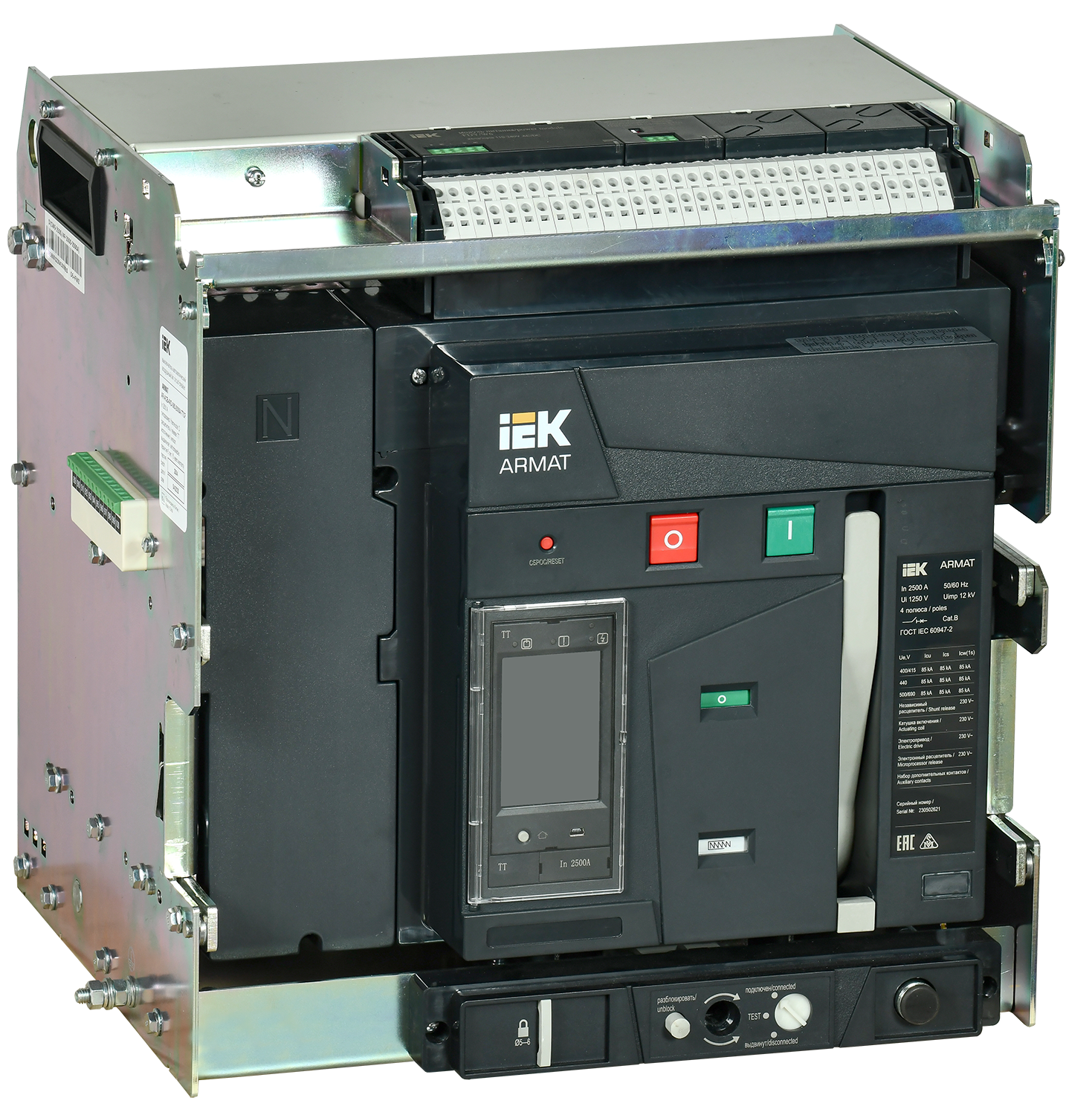 Выключатель автоматический воздушный выдвижного исполнения 4P типоразмер D 85кА 2500А расцепитель TT с комплектом аксессуаров 220В