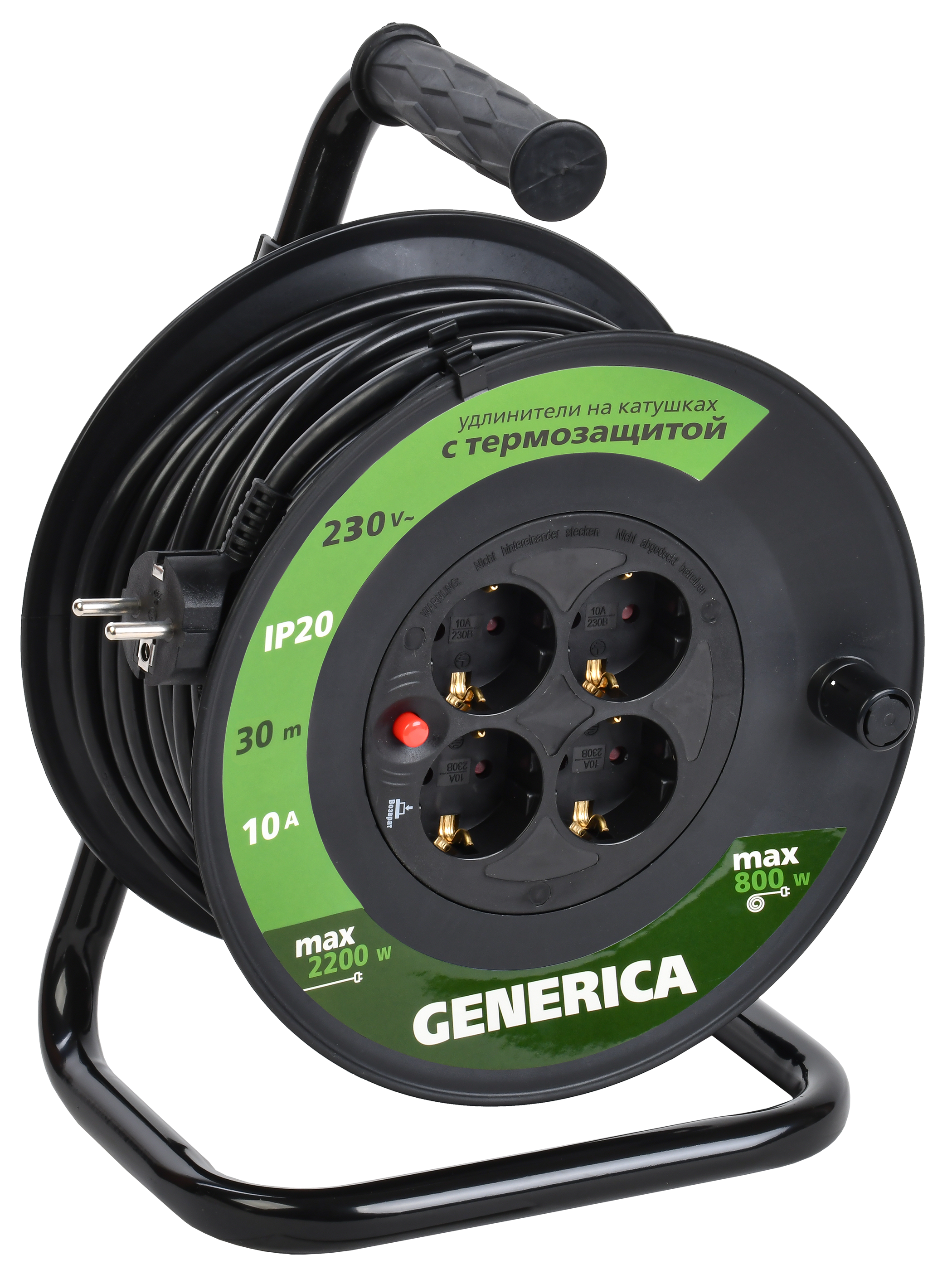 Удлинитель силовой УК30 с термозащитой 4 места 2P+PE/30м 3х1.0мм2 GENERICA