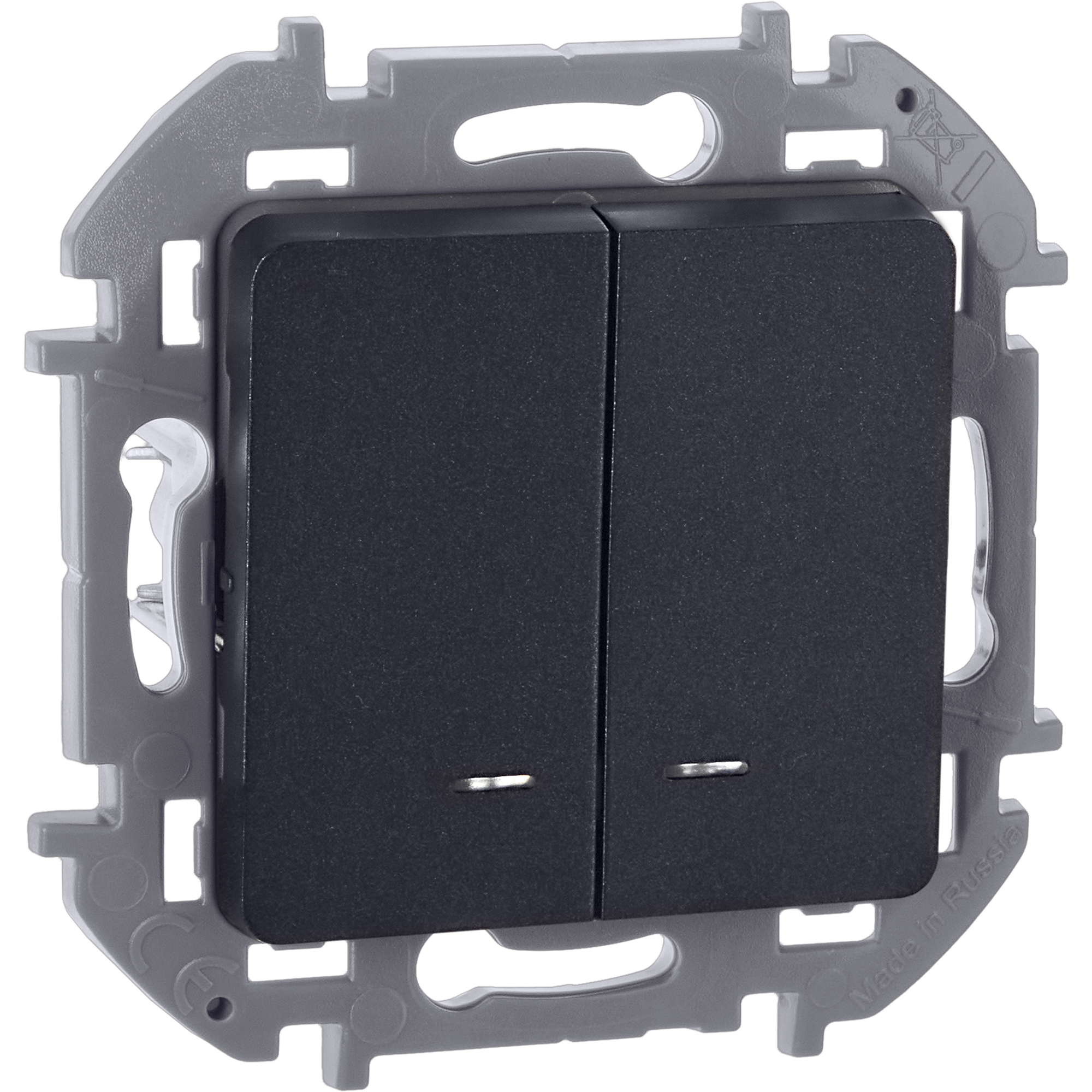 Выключатель 2-клавишный с подсветкой/индикацией 10АХ безвинтовое крепление антрацит INSPIRIA