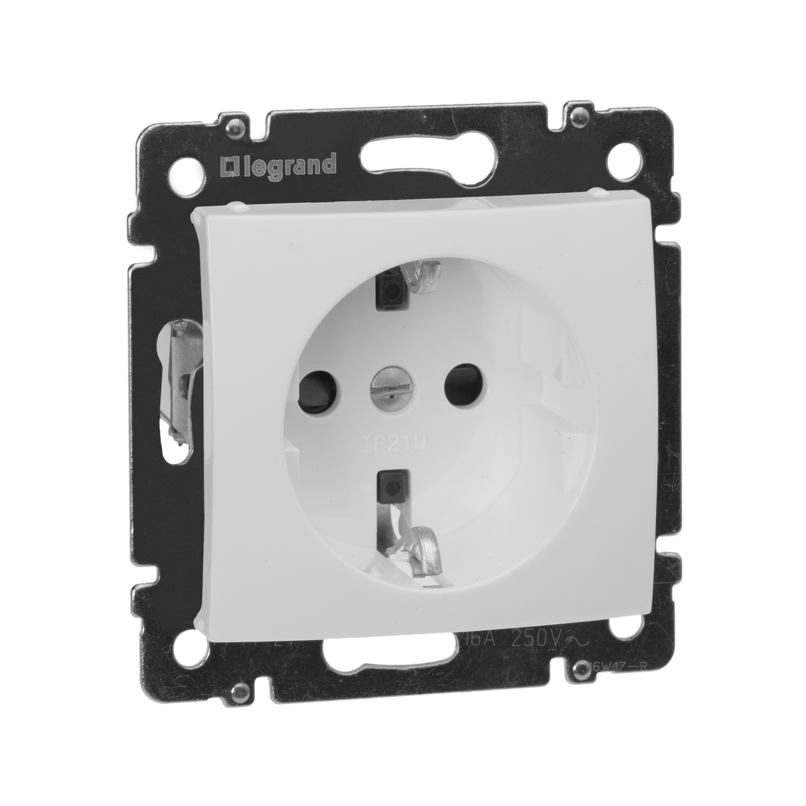 Розетка 1-местная с заземлением с защитными шторками 16А белый VALENA