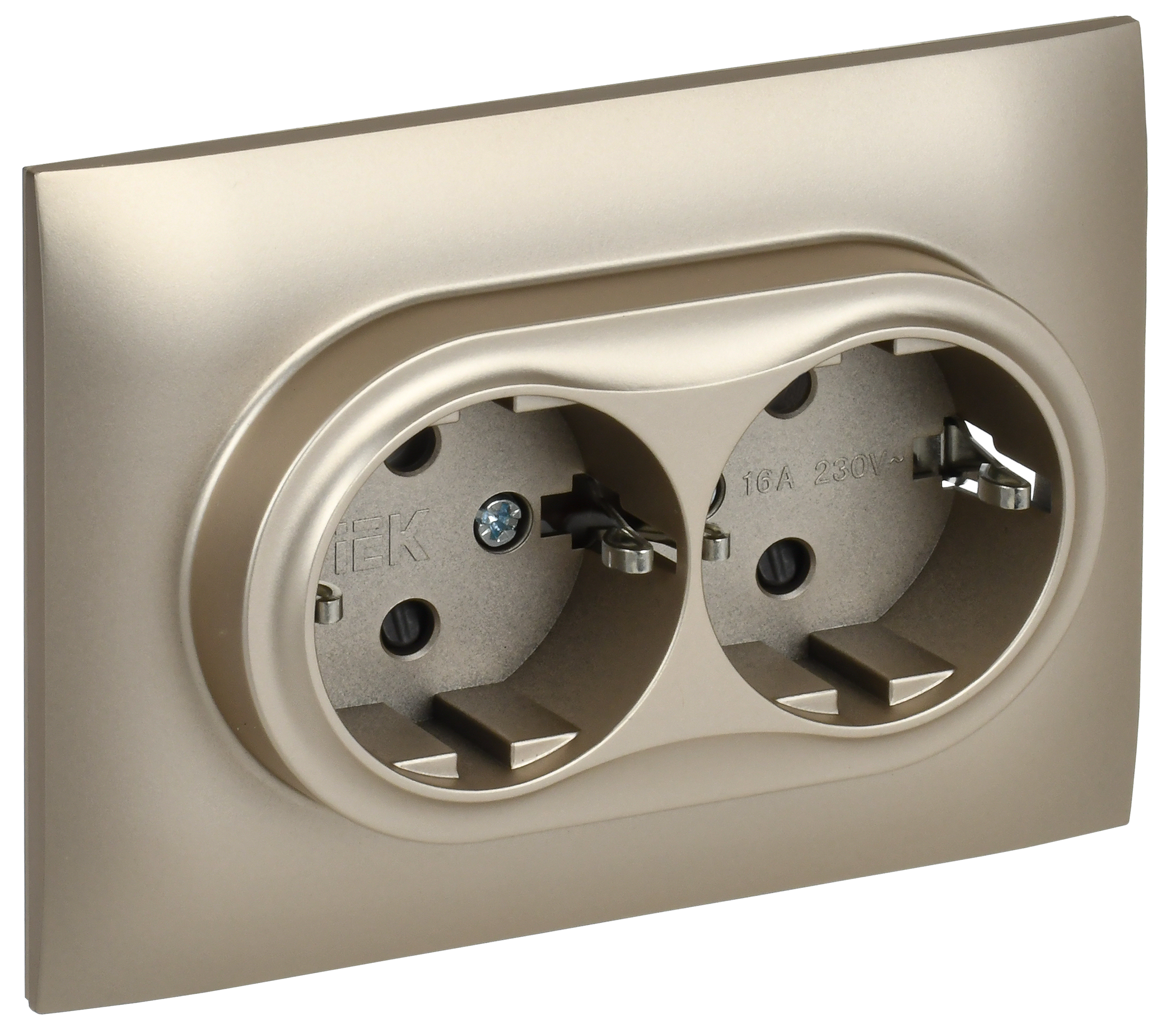 SKANDY Розетка 2-местная с заземлением с защитными шторками 16А в сборе SK-R07Sh шампань IEK