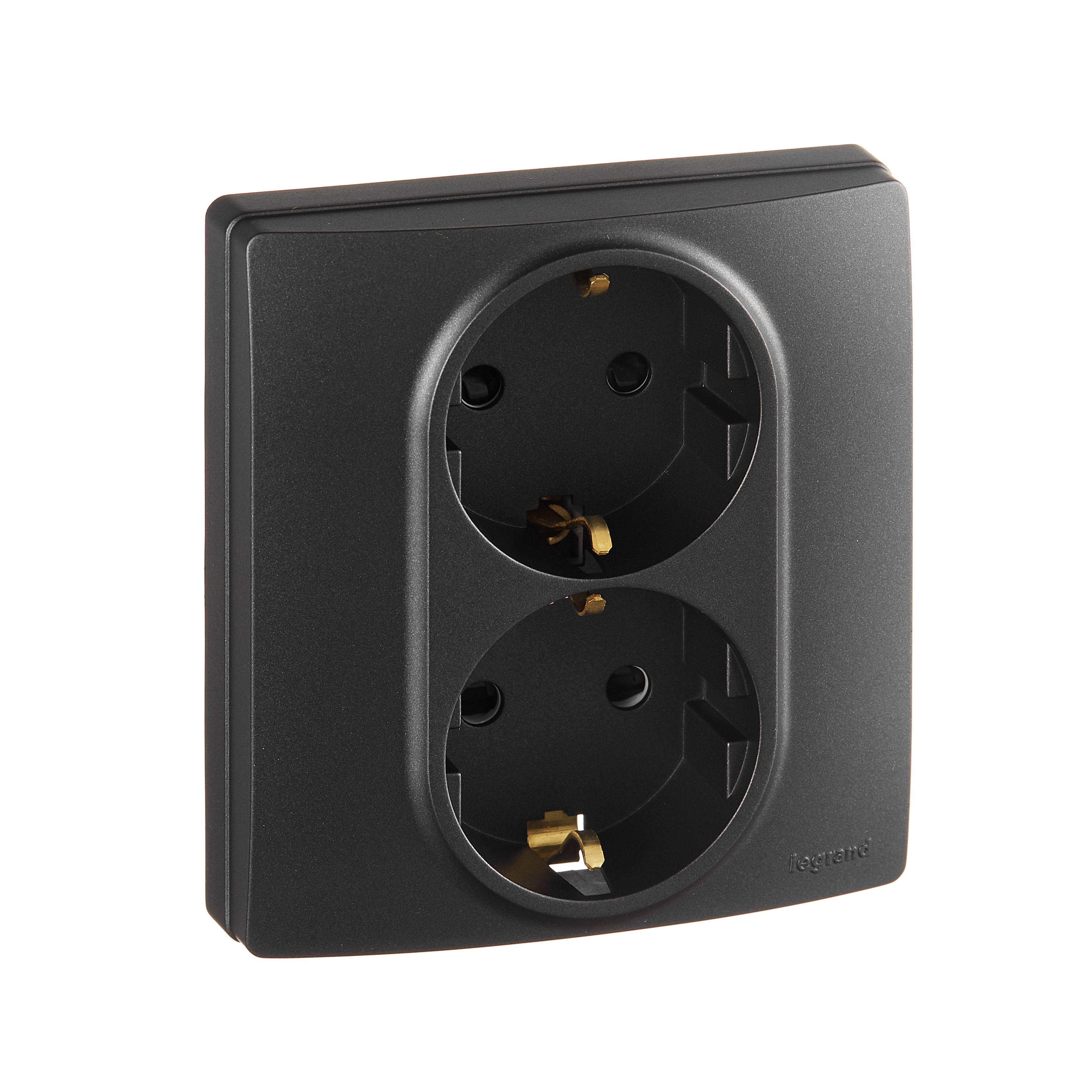 Розетка 2-местная с заземлением с защитными шторками безвинтовое крепление 16А в сборе антрацит ETIKA