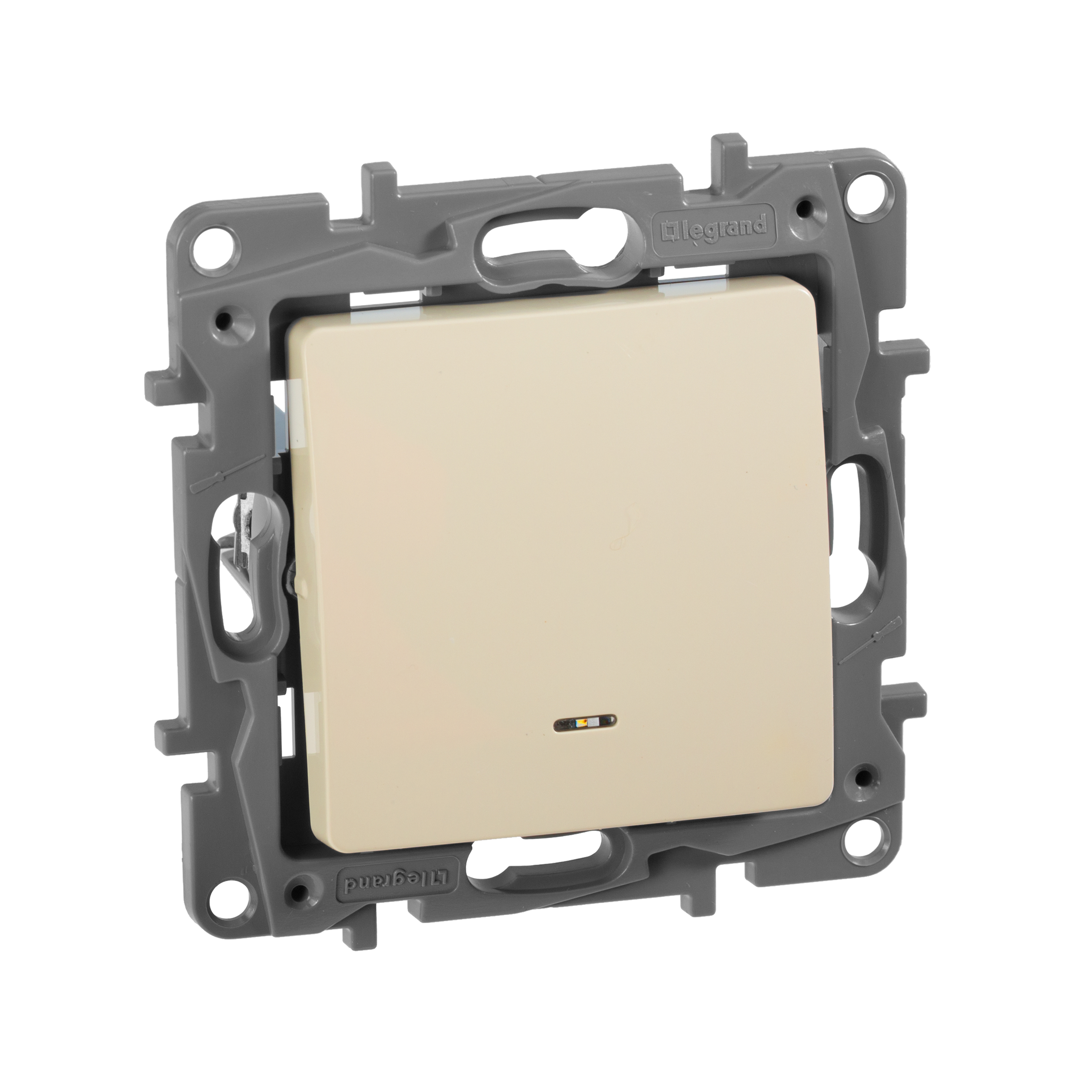 Выключатель 1-клавишный проходной с подсветкой/индикацией 10А безвинтовое крепление слоновая кость ETIKA