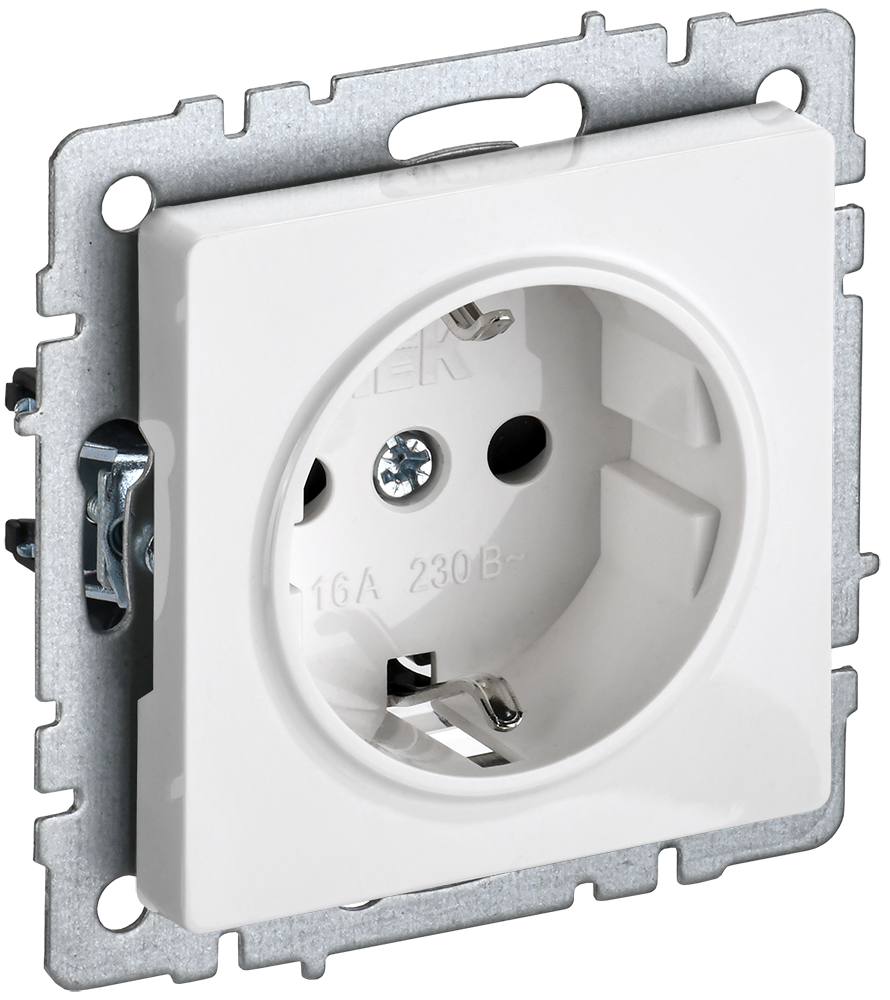BRITE Розетка 1-местная с заземлением без защитных шторок 16А безвинтовое крепление РС21-1-0-БрБ белый IEK