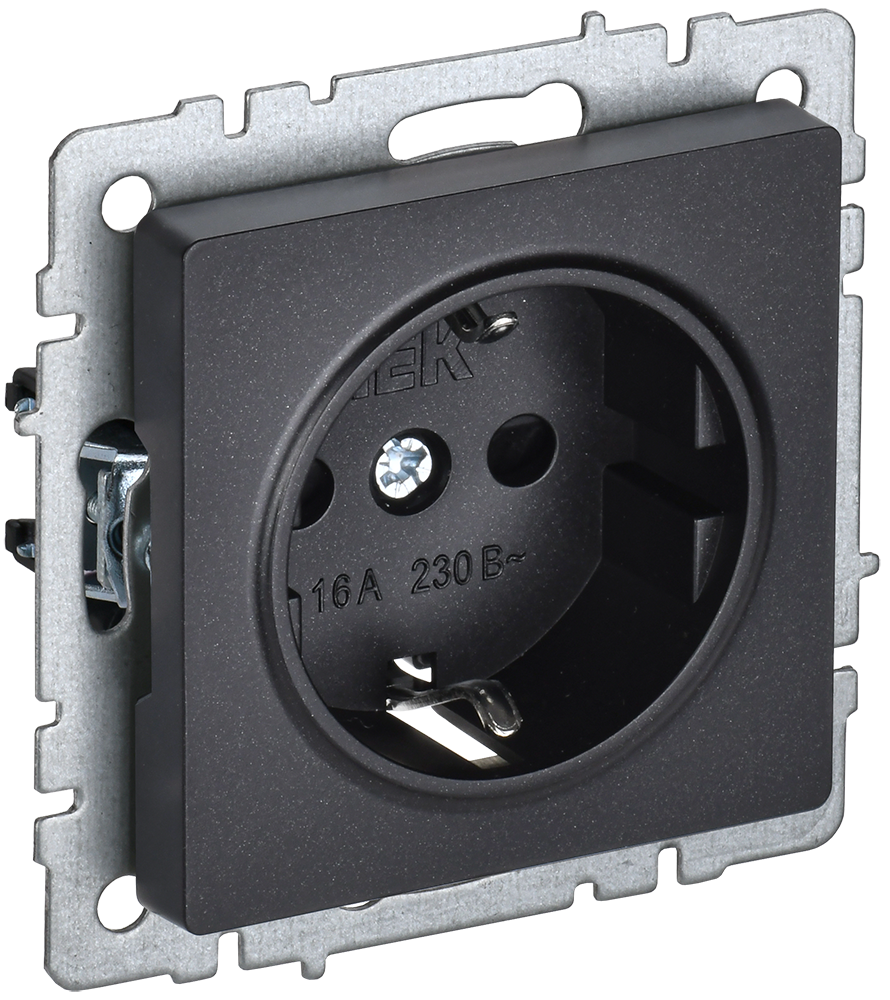 BRITE Розетка 1-местная с заземлением без защитных шторок 16А безвинтовое крепление РС21-1-0-БрЧ черный IEK