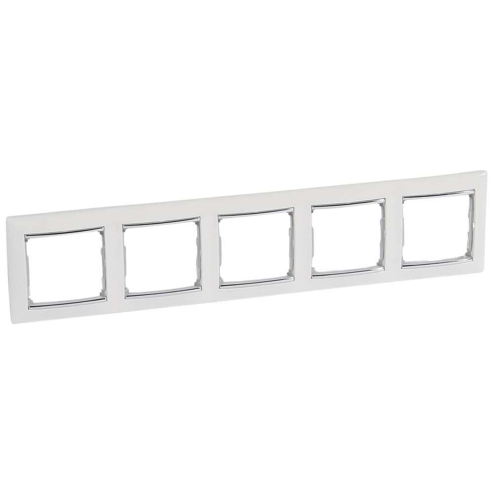 Рамка 5-местная белый (серебряный штрих) VALENA