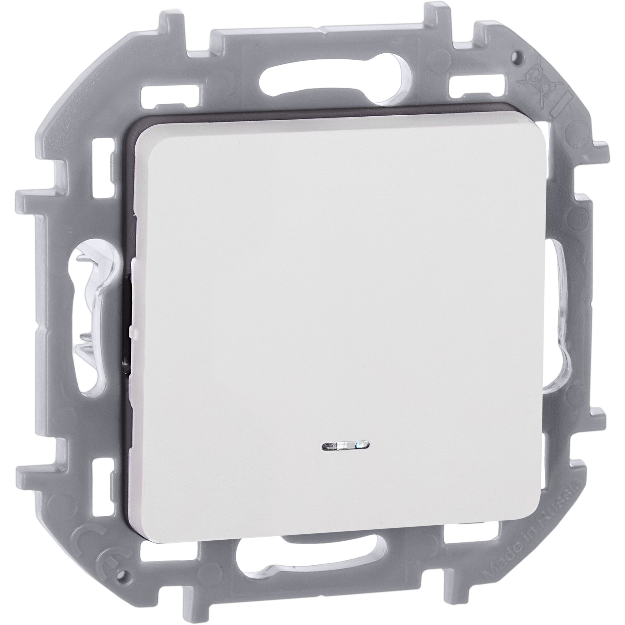 Выключатель 1-клавишный проходной с подсветкой/индикацией 10АХ безвинтовое крепление белый INSPIRIA