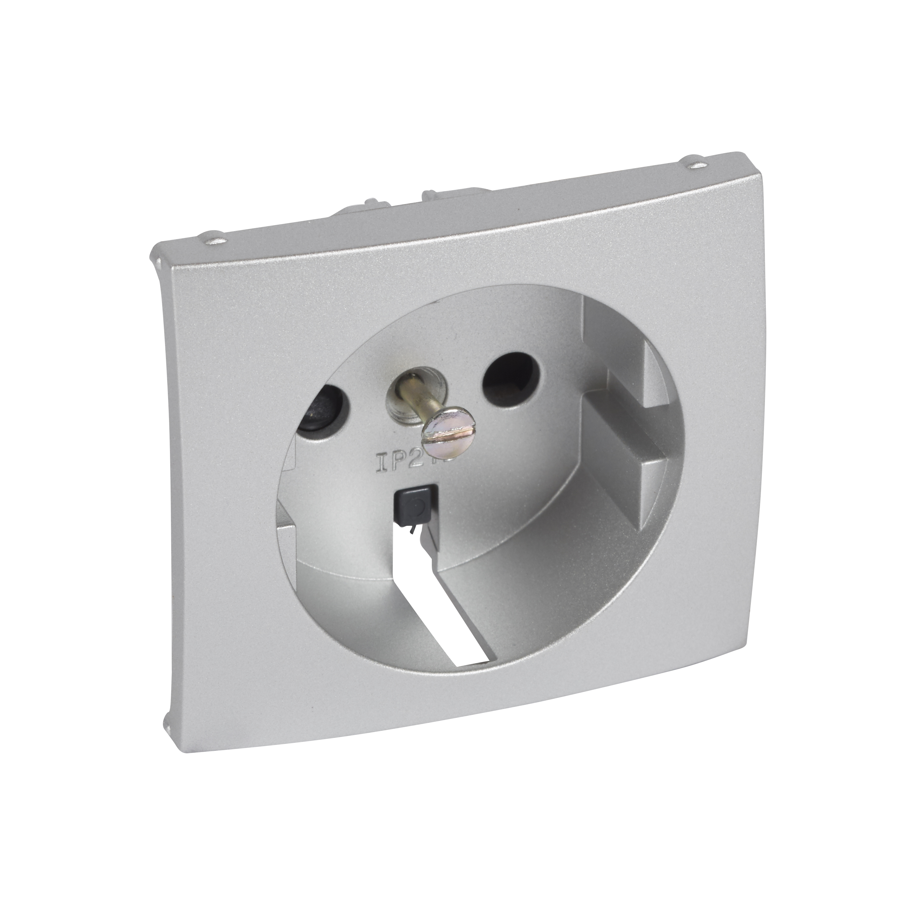 Лицевая панель для розетки с заземлением с защитными шторками алюминий VALENA