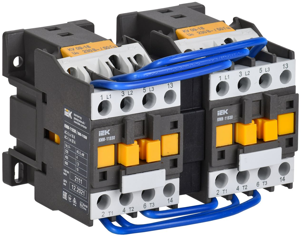 Контактор КМИ-11830 реверс 18А 230В/АС3 2НО