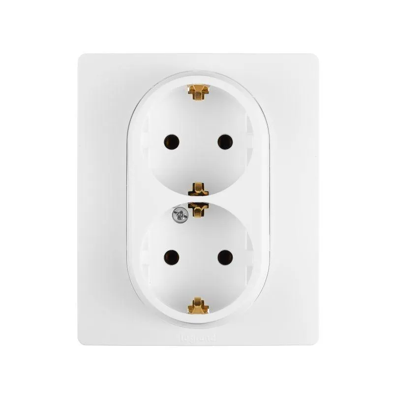 Розетка 2-местная с заземлением без защитных шторок в сборе 16А белый ETIKA