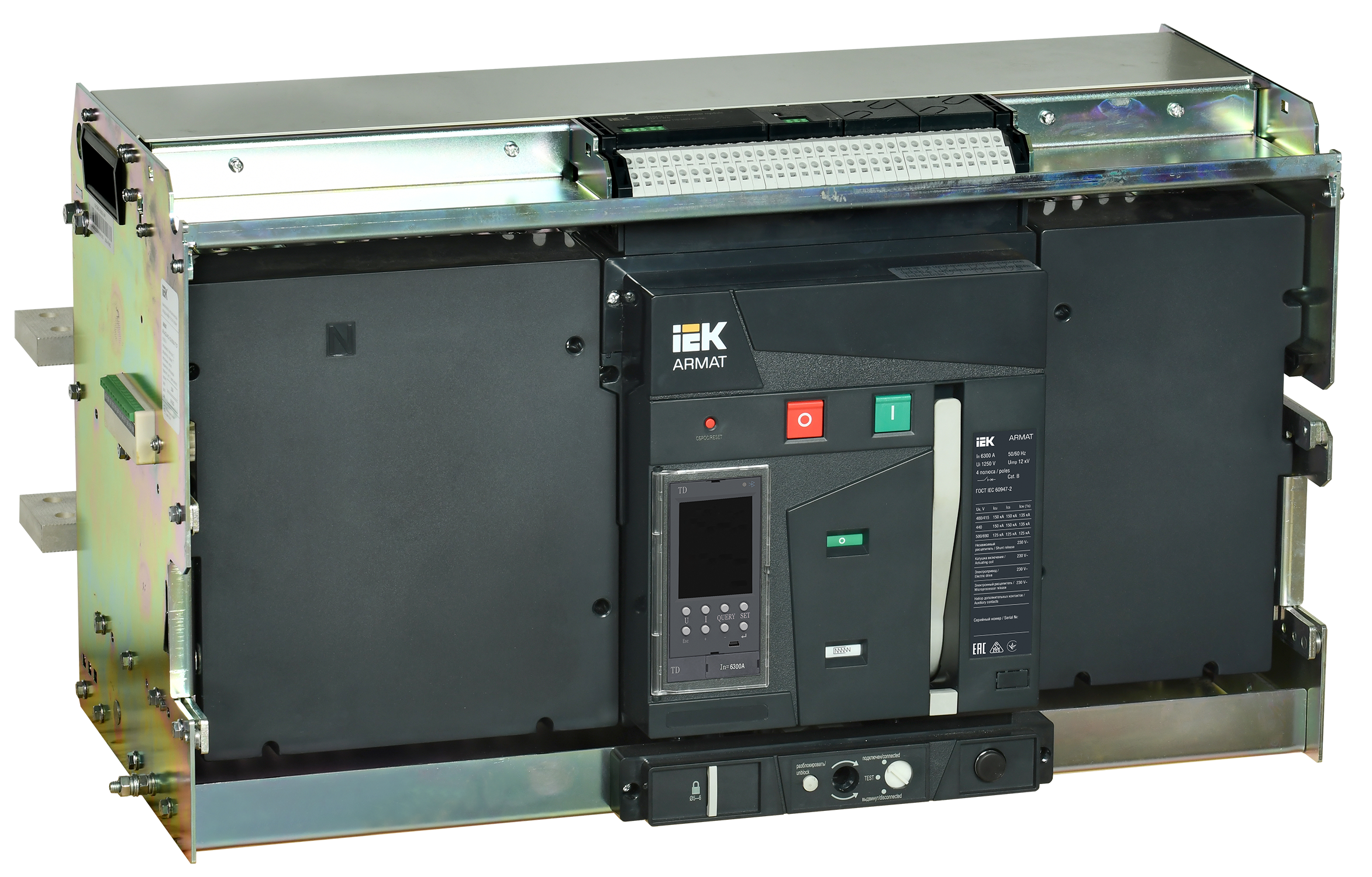 Выключатель автоматический воздушный выдвижного исполнения 4P типоразмер H 150кА 6300А расцепитель TD с комплектом аксессуаров 220В