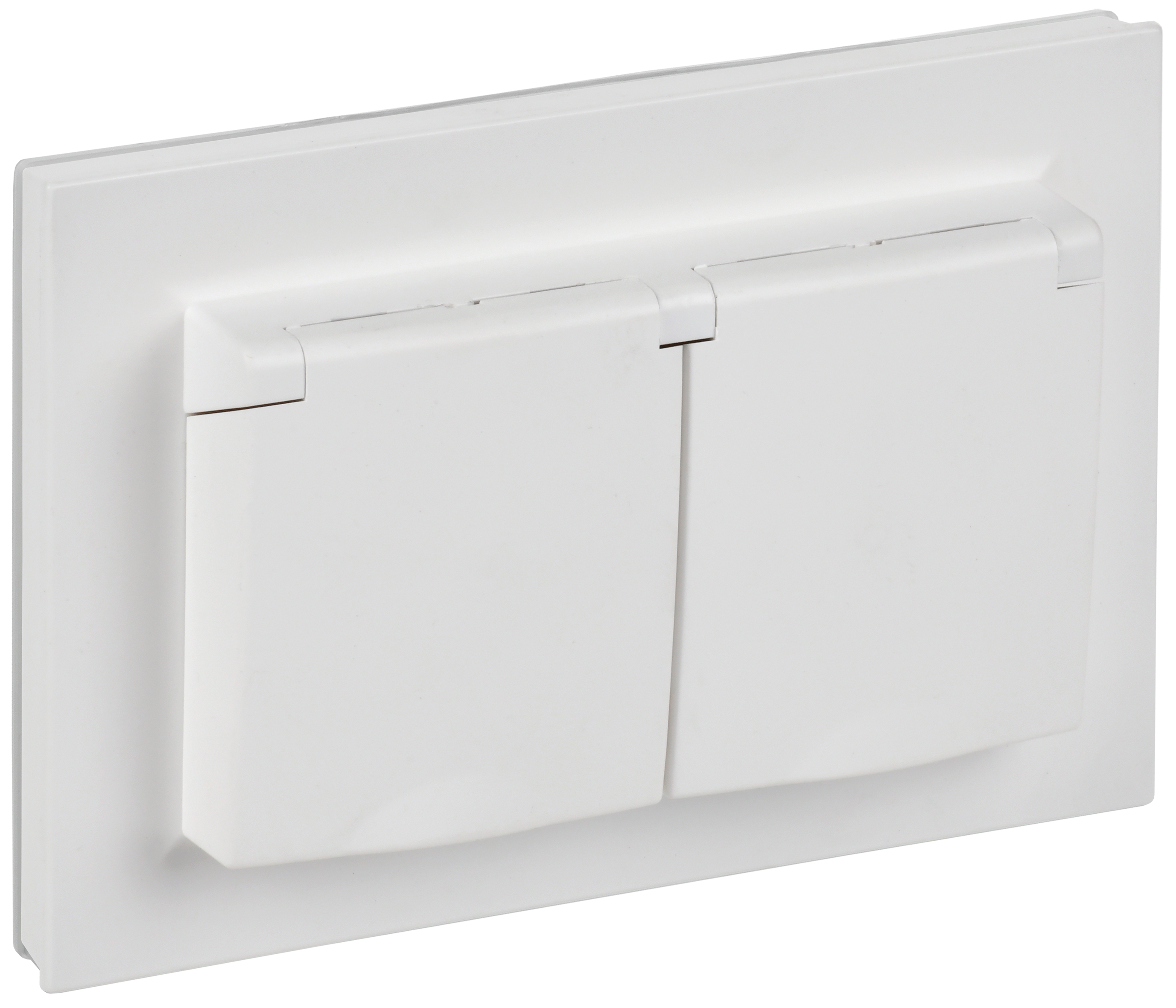 BRITE Розетка 2-местная с заземлением с защитными шторками и крышкой 16А в сборе IP44 РСбш12-3-44-БрАБ арктический белый IEK