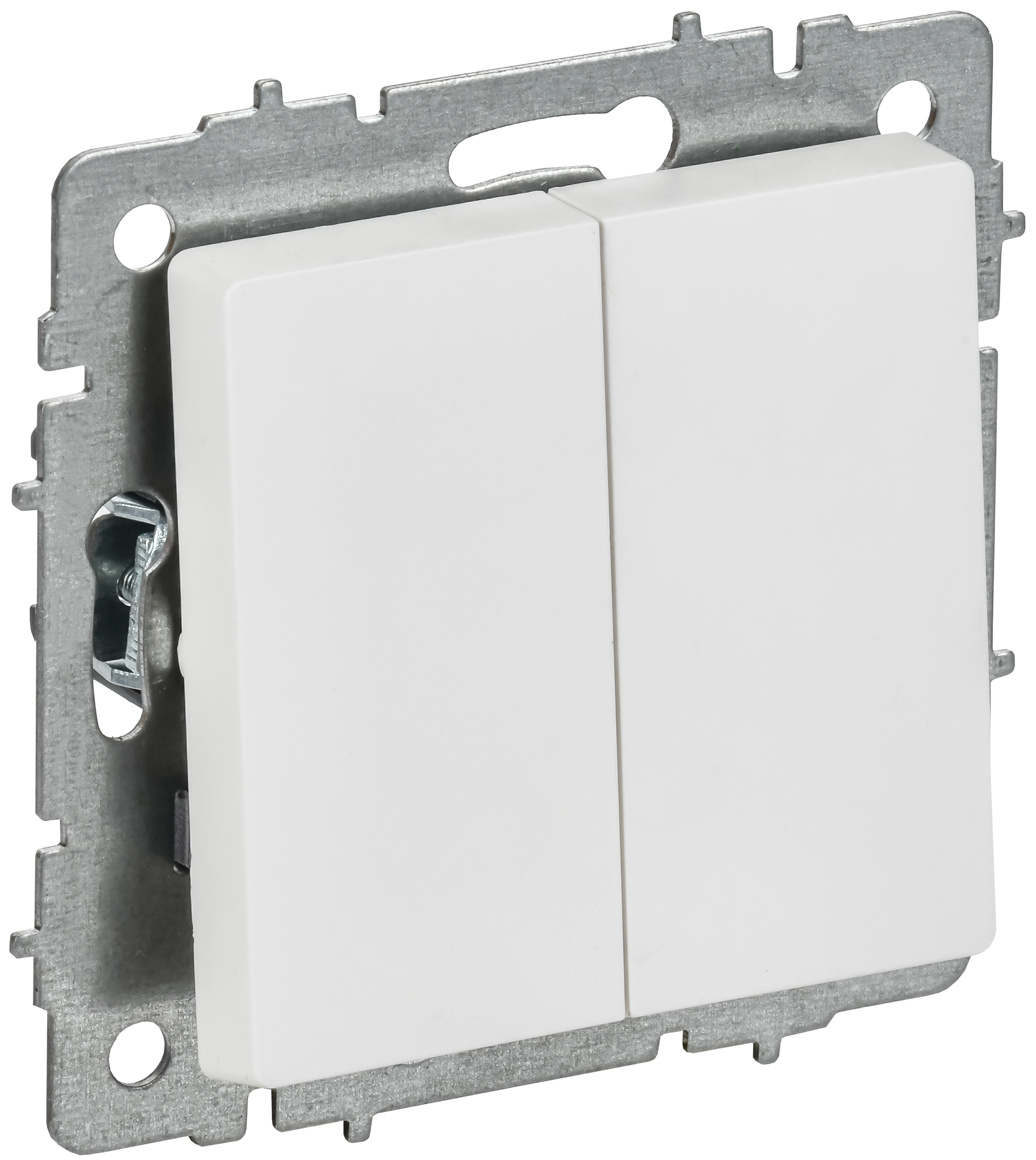 BRITE Выключатель 2-клавишный проходной 10А безвинтовое крепление ВС11-2-6-БрАБ арктический белый IEK