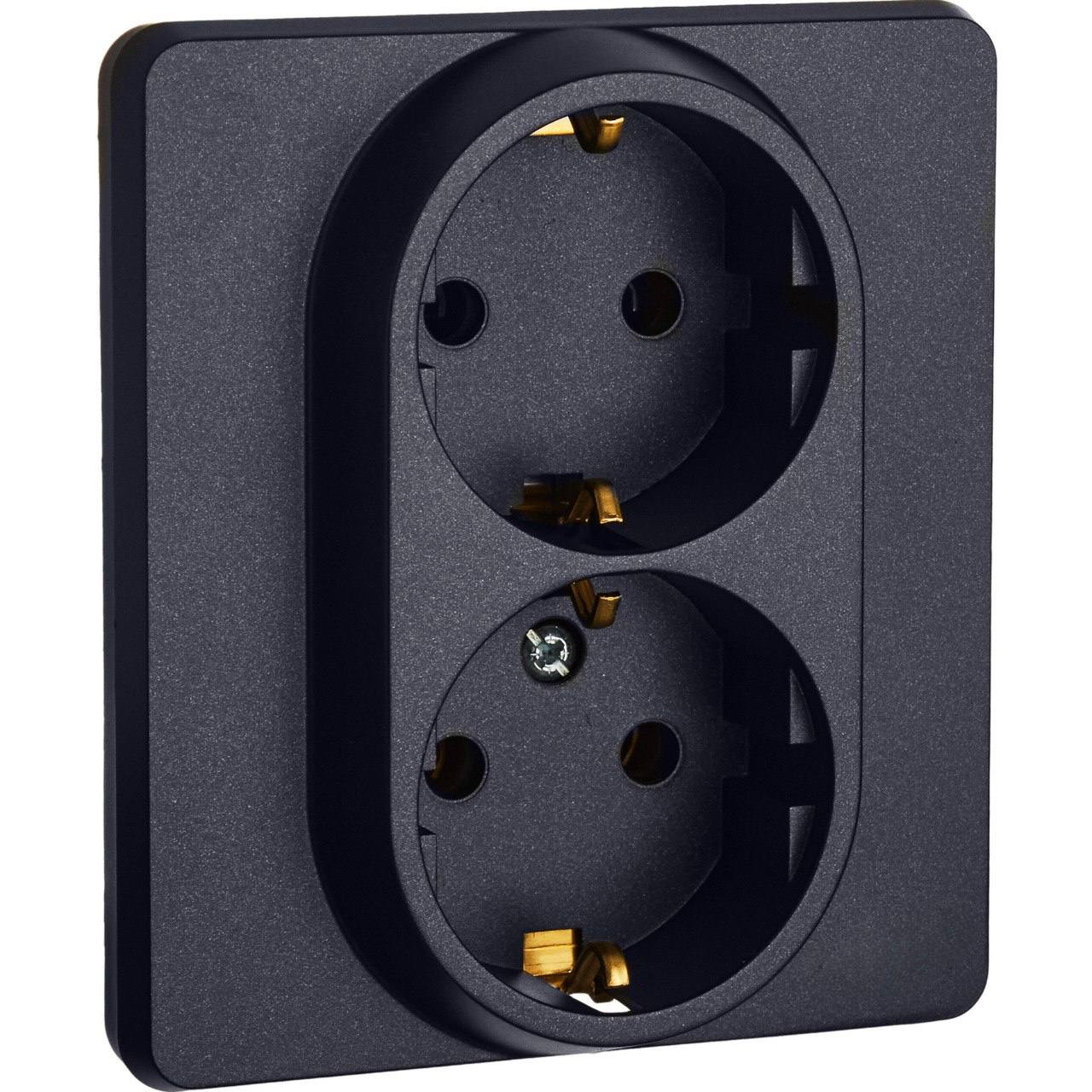 Розетка 2-местная с заземлением без защитных шторок 16А в сборе антрацит INSPIRIA