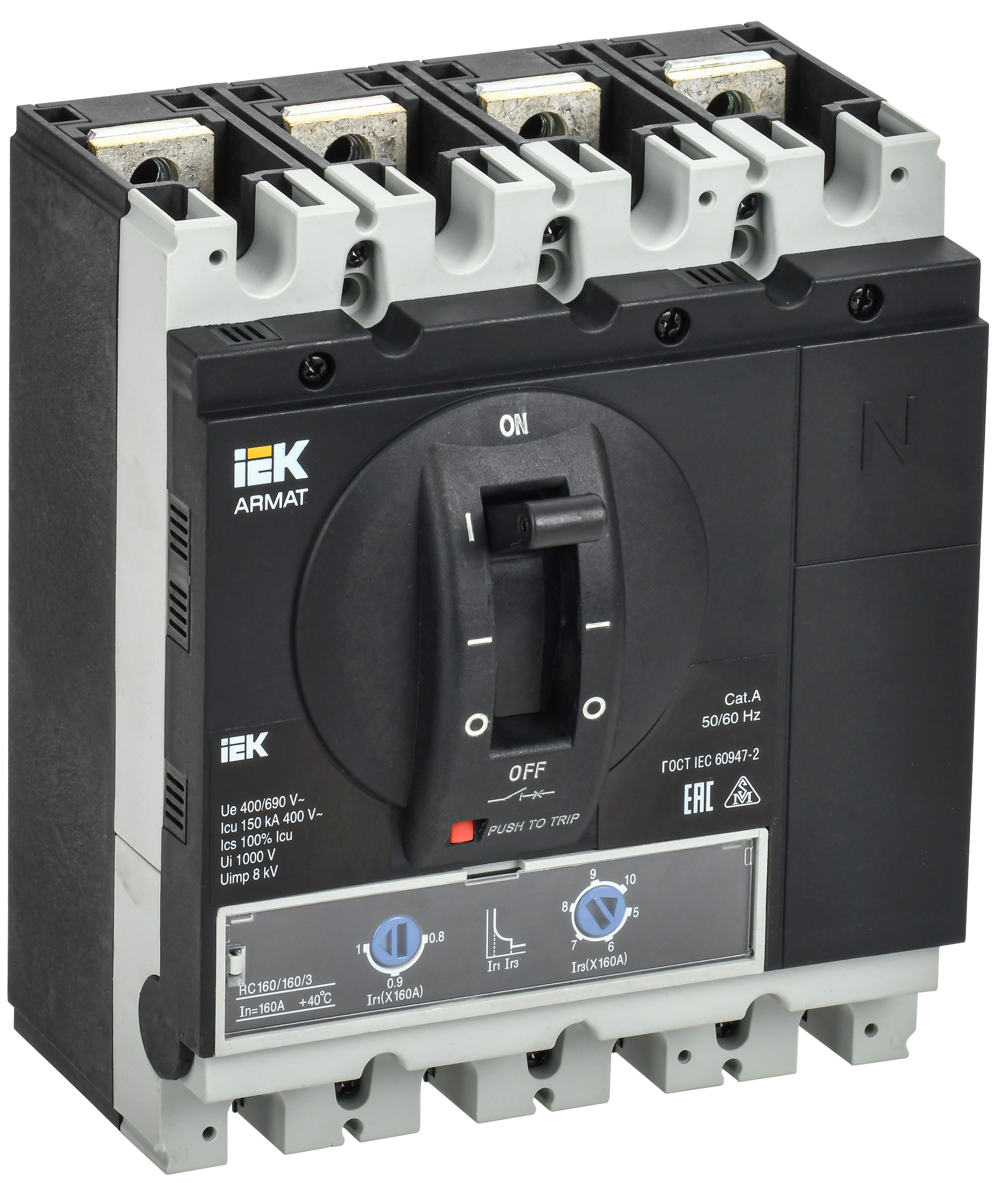 Выключатель автоматический в литом корпусе ARMAT 4P типоразмер G 150кА 160А расцепитель термомагнитный регулируемый