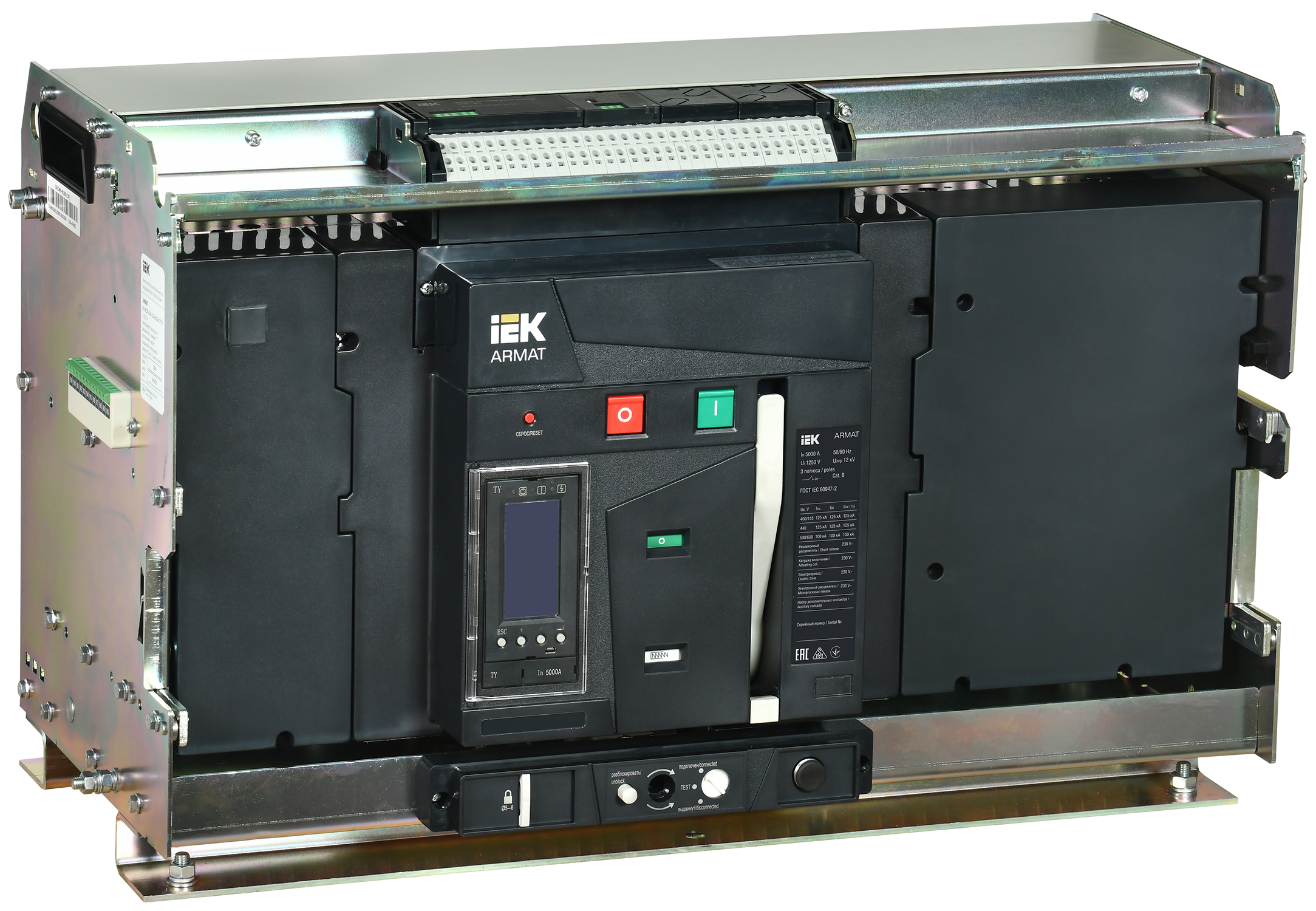 Выключатель автоматический воздушный выдвижного исполнения 3P типоразмер H 125кА 5000А расцепитель TY с комплектом аксессуаров 220В