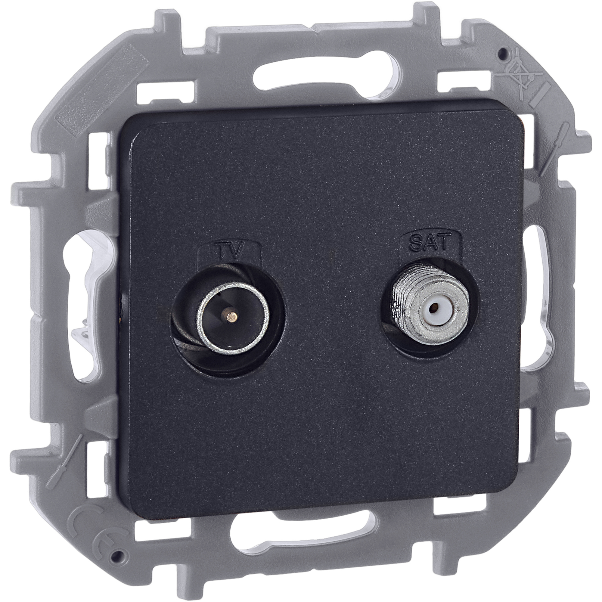 Розетка двойная TV+SAT тип звезда двухкабельная антрацит INSPIRIA