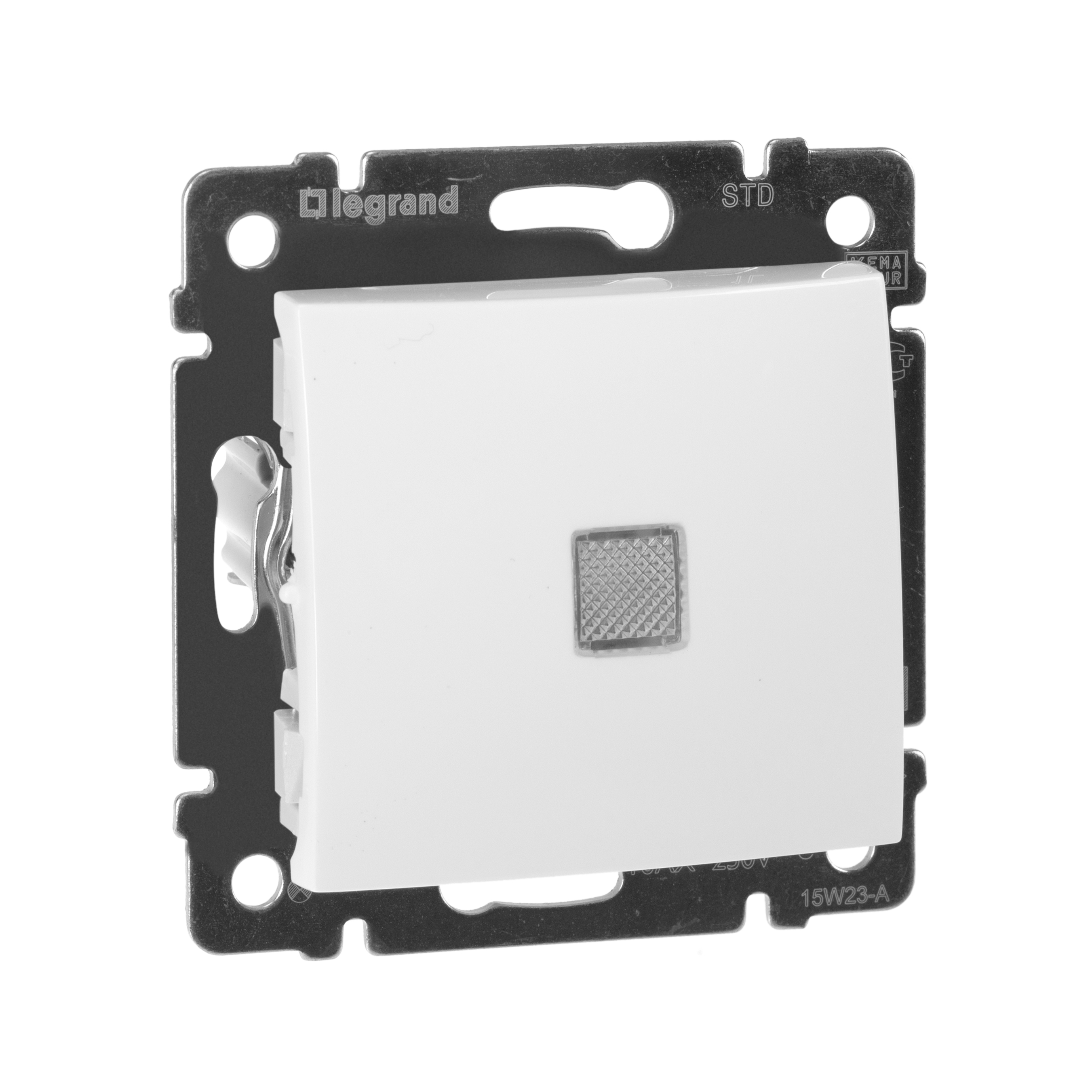 Выключатель 1-клавишный с подсветкой схема 1L 10А безвинтовое крепление белый VALENA