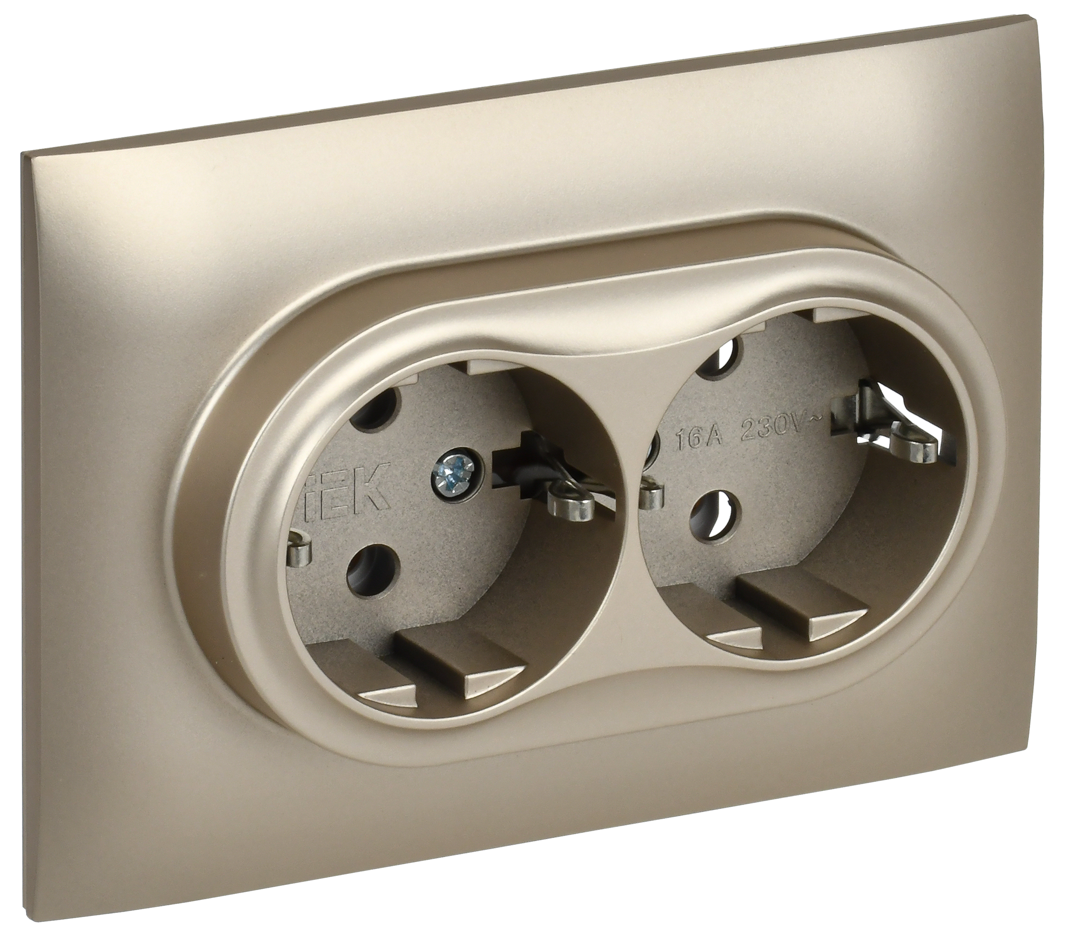 SKANDY Розетка 2-местная с заземлением без защитных шторок 16А в сборе SK-R08Sh шампань IEK