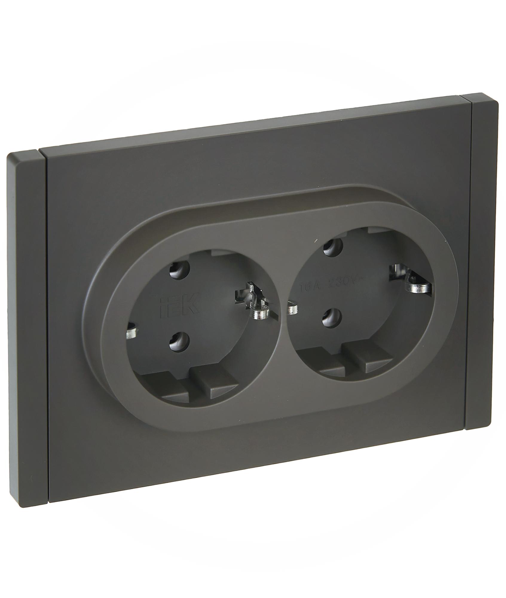 FORTE&PIANO Розетка 2-местная с заземлением без защитных шторок безвинтовое крепление 16А FP324 серый IEK