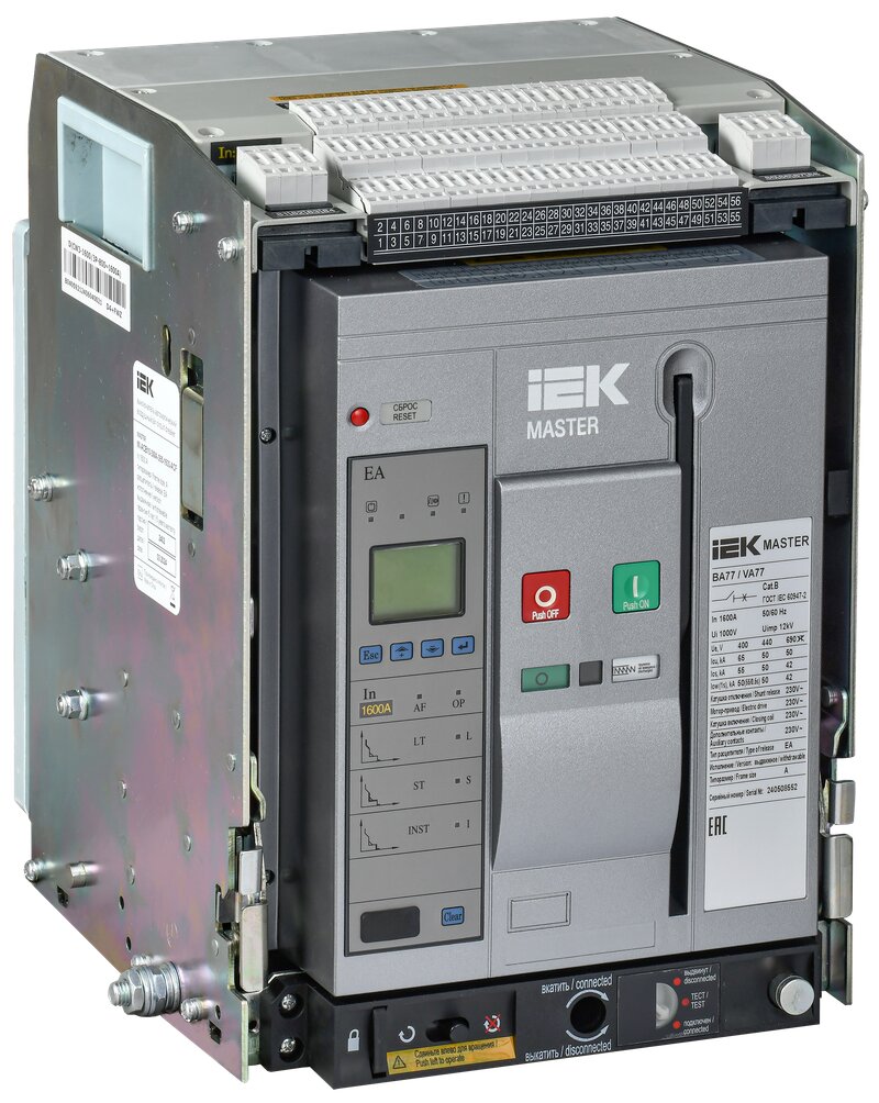 Выключатель автоматический воздушный переменного тока ВА77 выдвижного исполнения 3 полюса типоразмер A 65кА 1600А EA