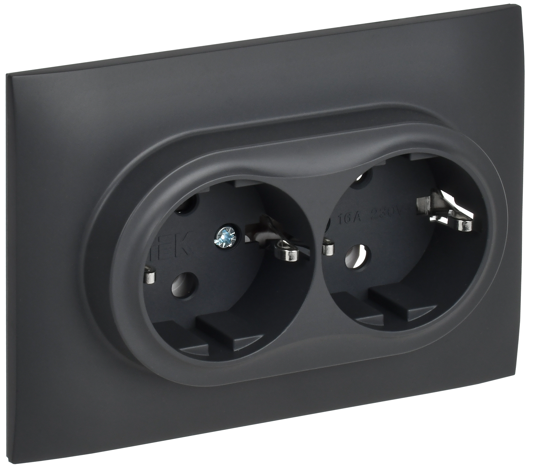 SKANDY Розетка 2-местная с заземлением без защитных шторок 16А в сборе SK-R08T титан IEK