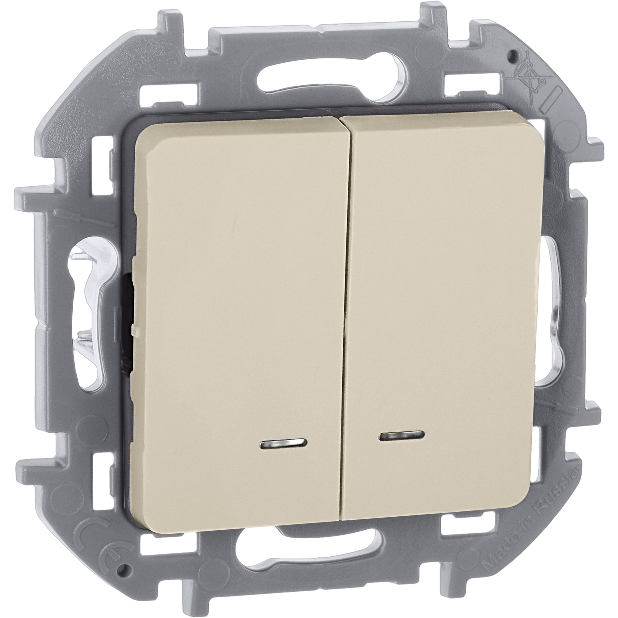 Выключатель 2-клавишный с подсветкой/индикацией 10АХ безвинтовое крепление слоновая кость INSPIRIA