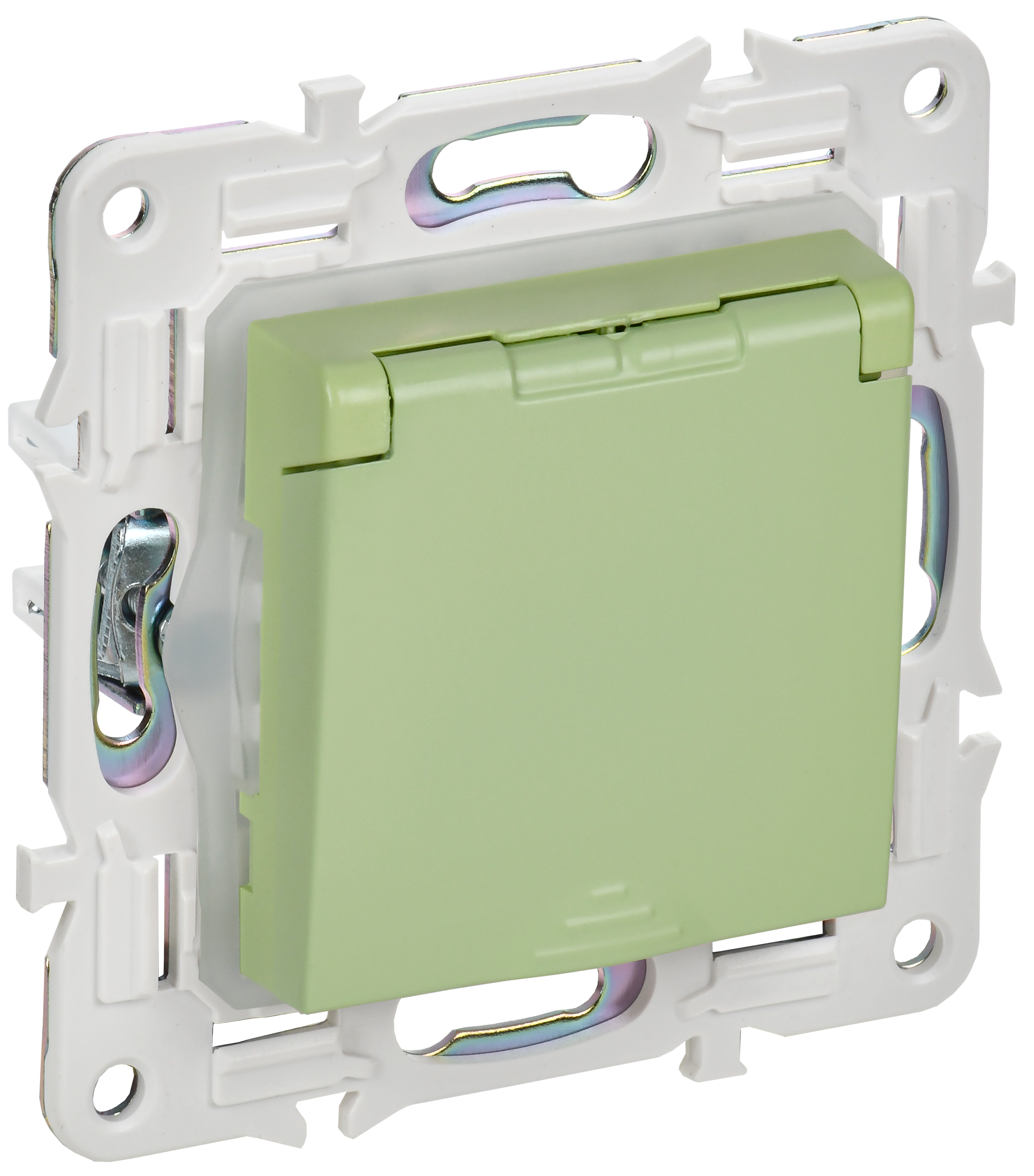 SKANDY Розетка 1-местная с заземлением с защитными шторками и крышкой 16А IP44 SK-R11G мятный IEK