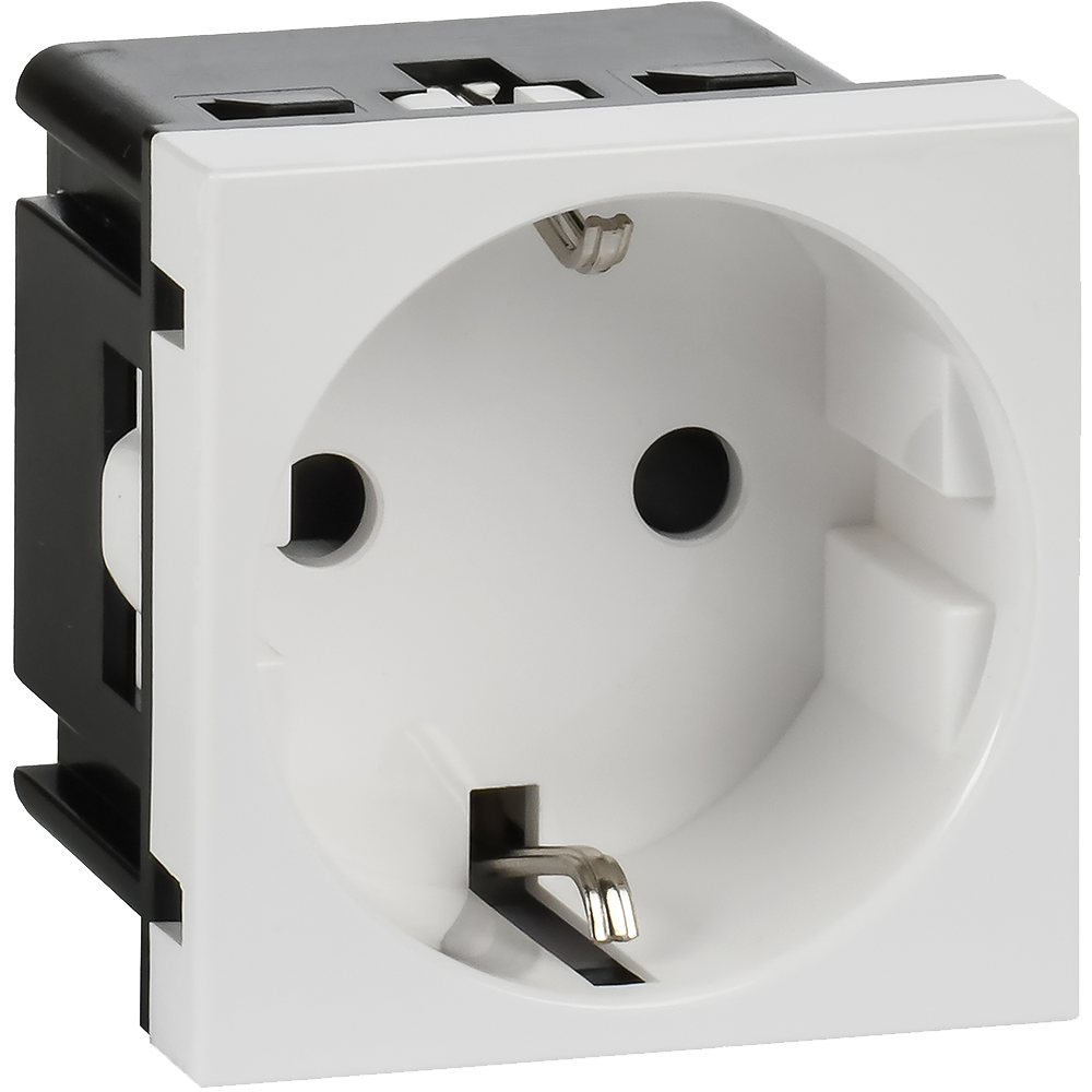 Розетка с заземляющим контактом без защитной шторки и винтовым зажимом (2 модуля) белая