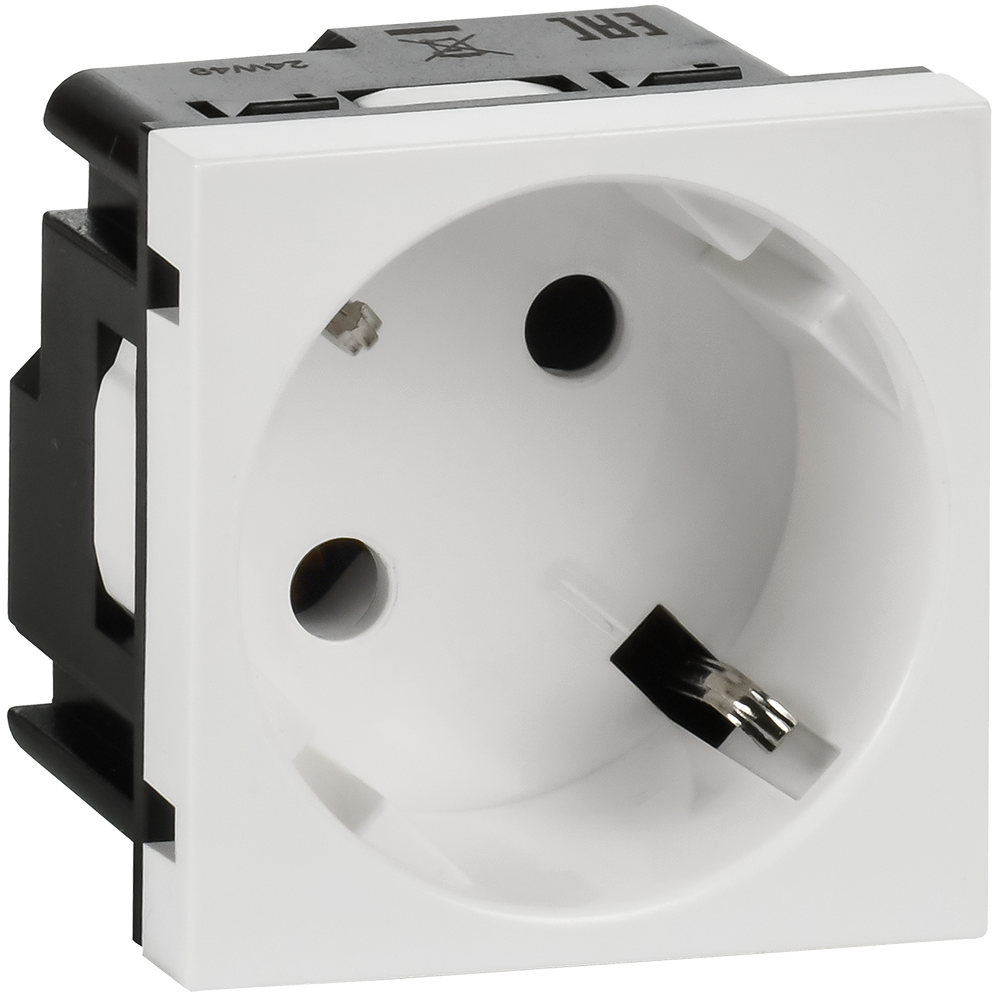 Розетка 45град с заземляющим контактом без защитной шторки и винтовым зажимом (2 модуля) белая