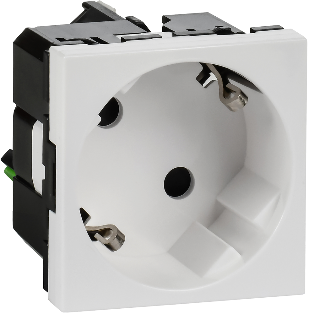 Розетка 45град с заземляющим контактом защитной шторкой и безвинтовым зажимом (2 модуля) белая