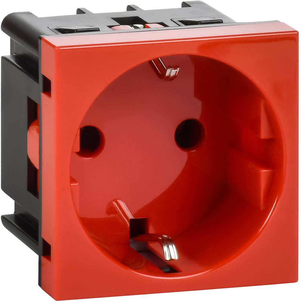 Розетка с заземляющим контактом без защитной шторки и винтовым зажимом (2 модуля) красная