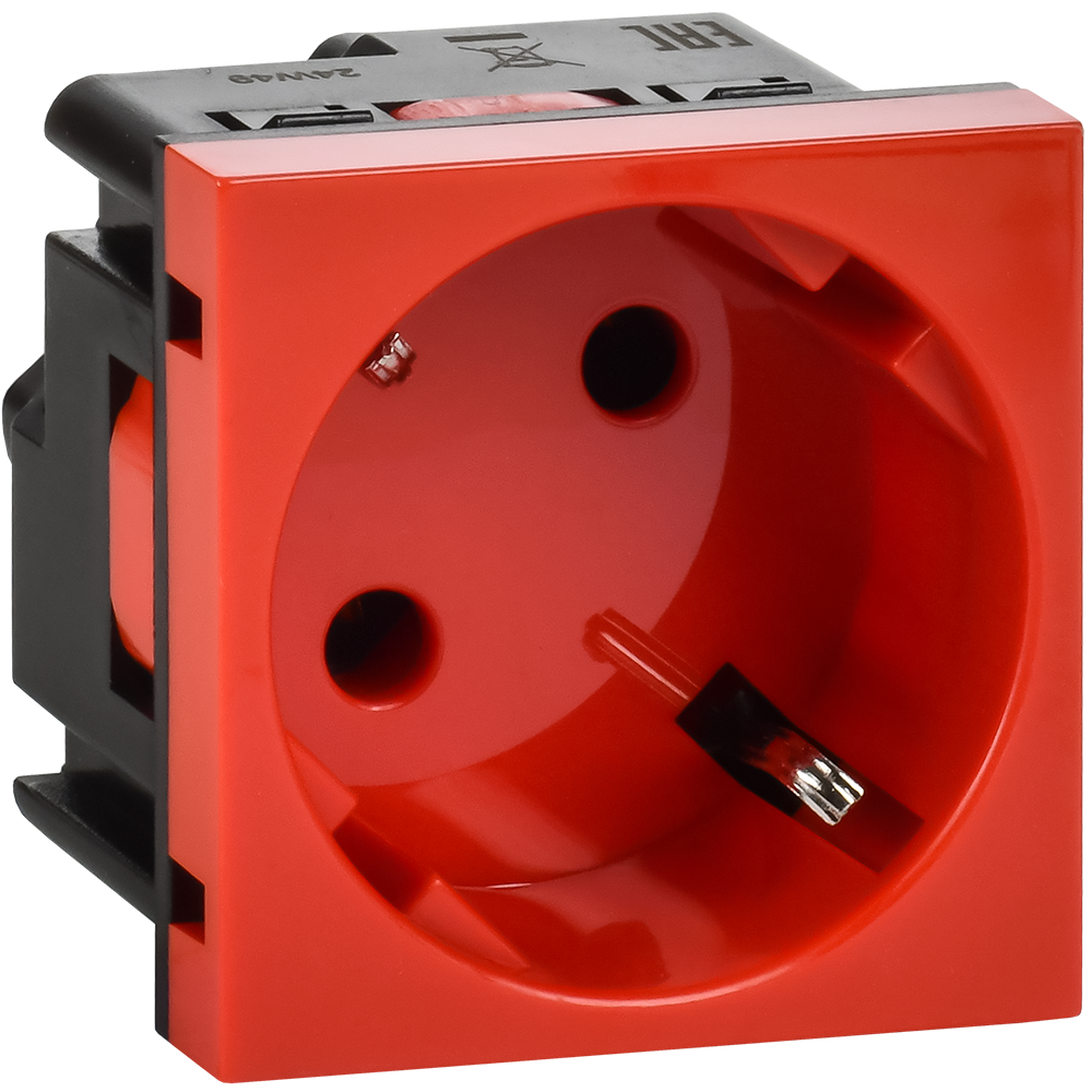Розетка 45град с заземляющим контактом без защитной шторки и винтовым зажимом (2 модуля) красная