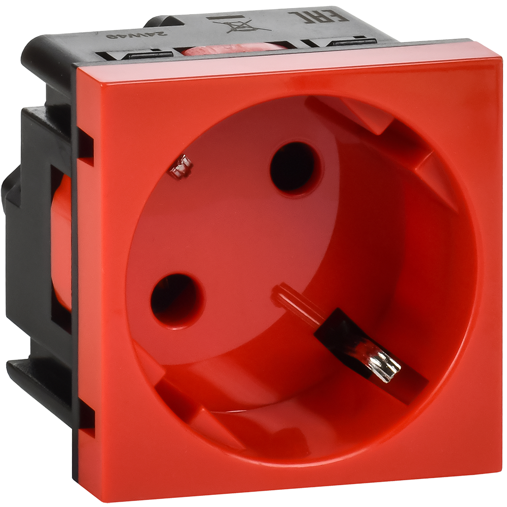 Розетка 45град с заземляющим контактом защитной шторкой и винтовым зажимом (2 модуля) красная