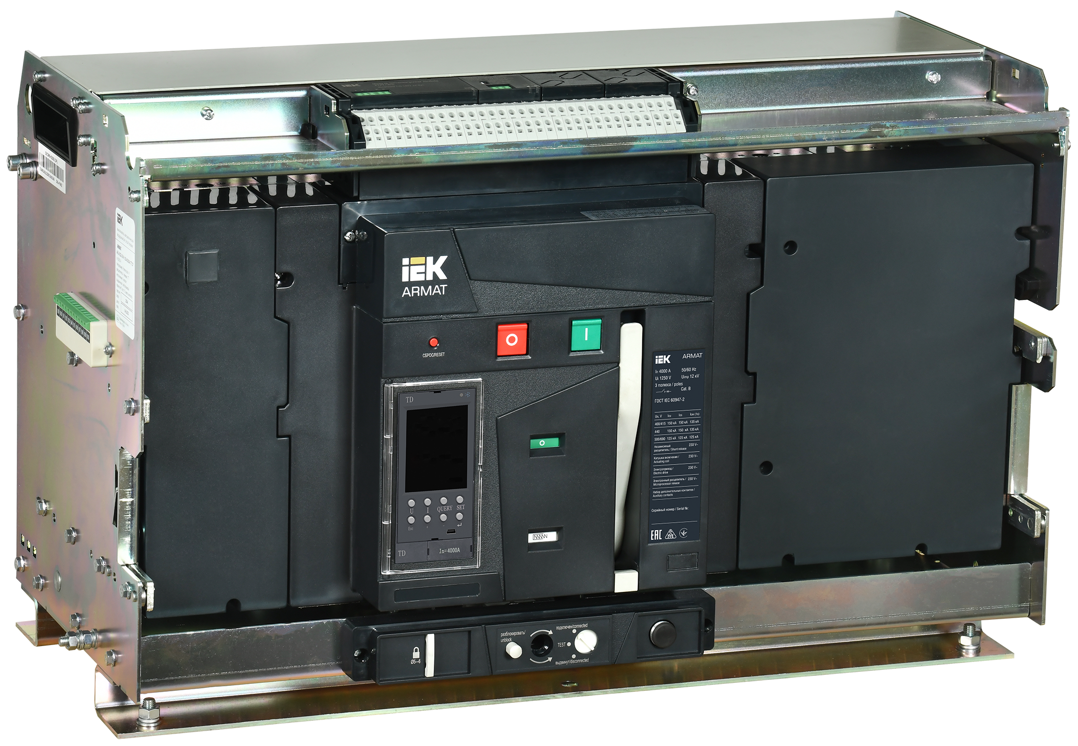 Выключатель автоматический воздушный выдвижного исполнения 3P типоразмер H 150кА 4000А расцепитель TD с комплектом аксессуаров 220В