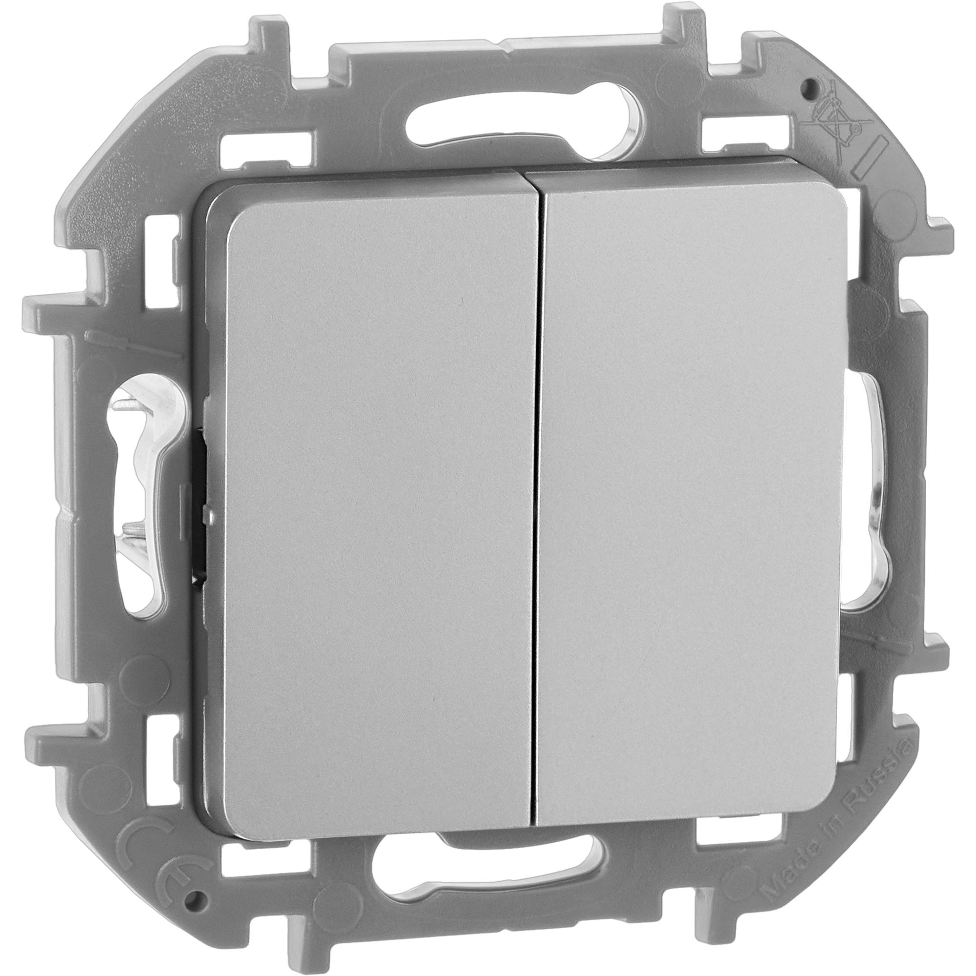 Выключатель 2-клавишный 10АХ безвинтовое крепление алюминий INSPIRIA