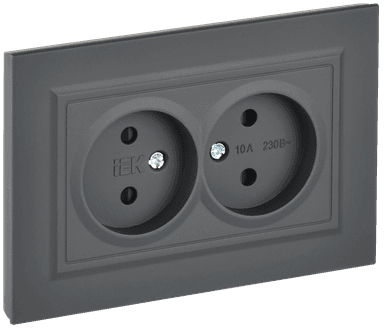 BRITE Розетка 2-местная без заземления с защитными шторками 10А в сборе РСш12-2-БрГ графит IEK