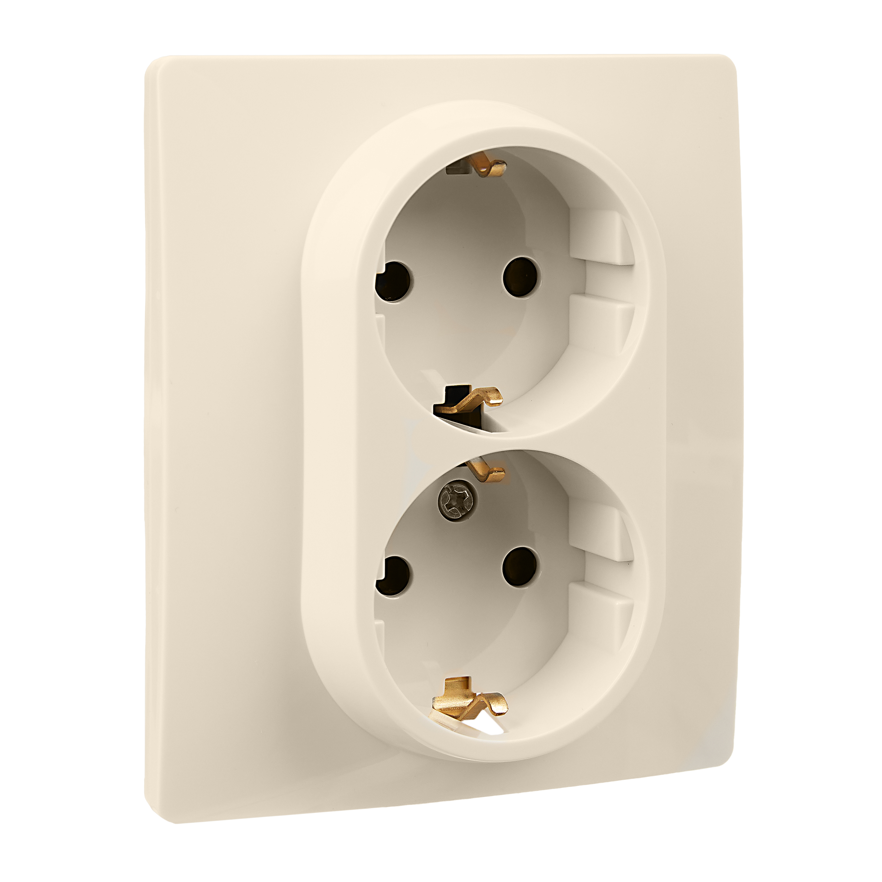 Розетка 2местная с заземлением с защитными шторками 16А в сборе слоновая кость ETIKA