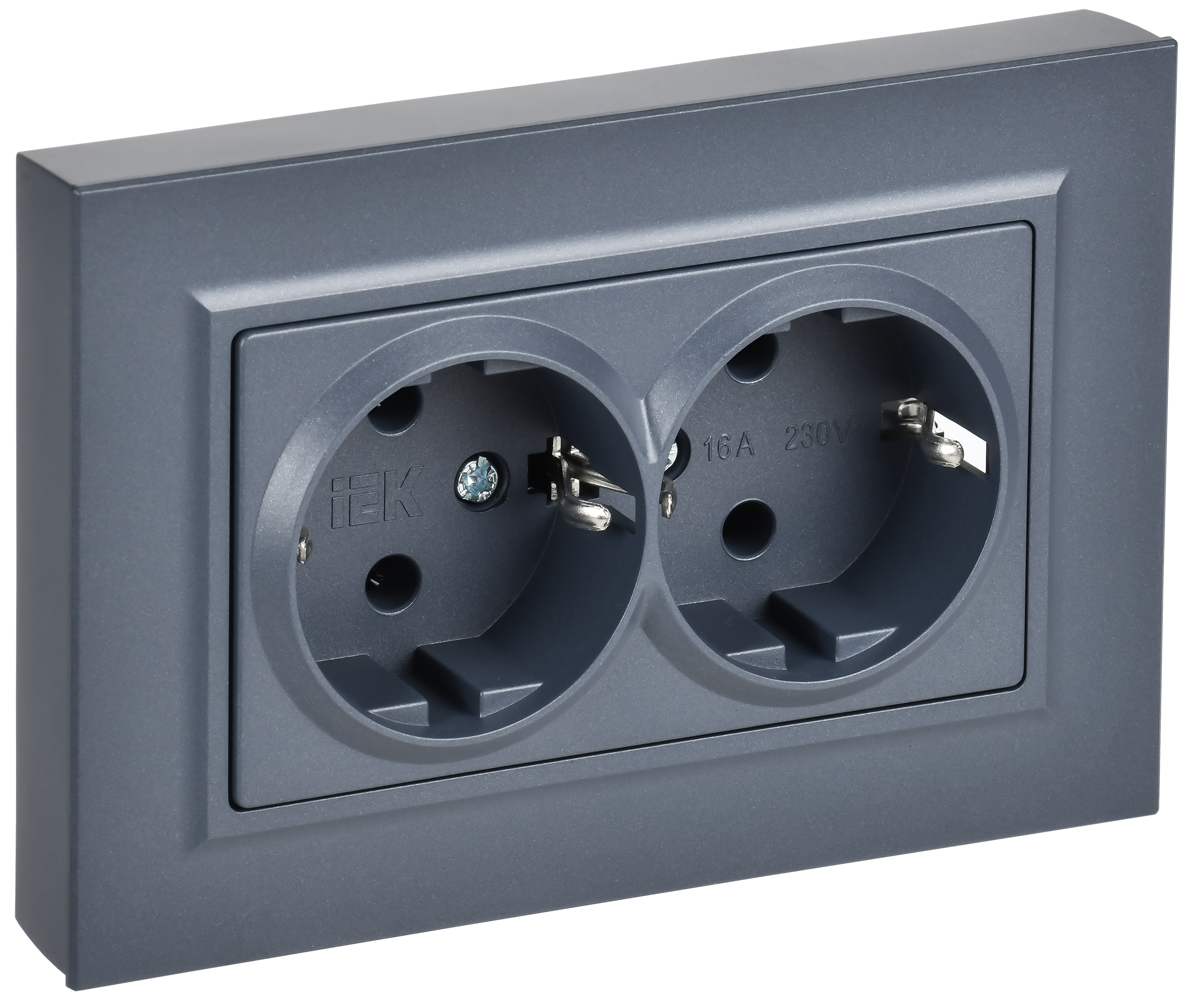 BRITE Розетка 2-местная с заземлением без защитных шторок плоская 16А в сборе РСПл12-3-БрМ маренго IEK