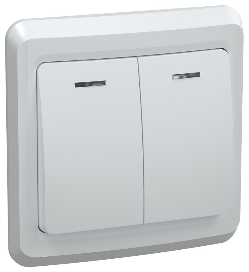 VEGA Выключатель 2-клавишный с индикацией 10А ВС10-2-1-ВБ белый GENERICA